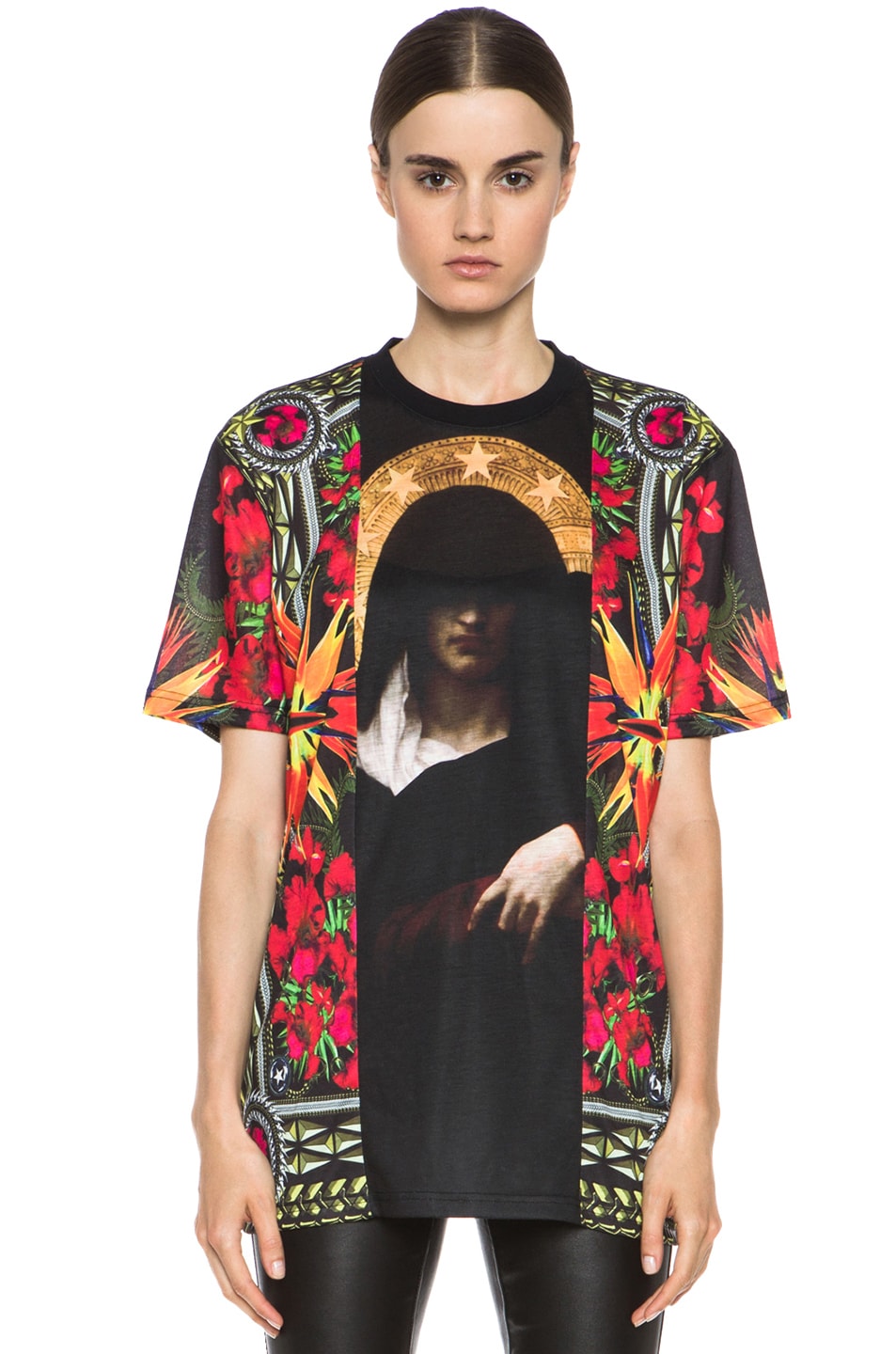 Image 1 of Givenchy Patchwork Madonna Flower Poly Tee in Multi