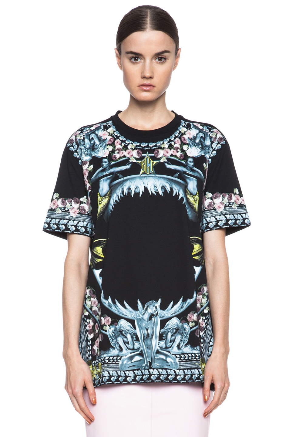 Image 1 of Givenchy Shark Jaw and Mermaid Roses Cotton Tee in Black