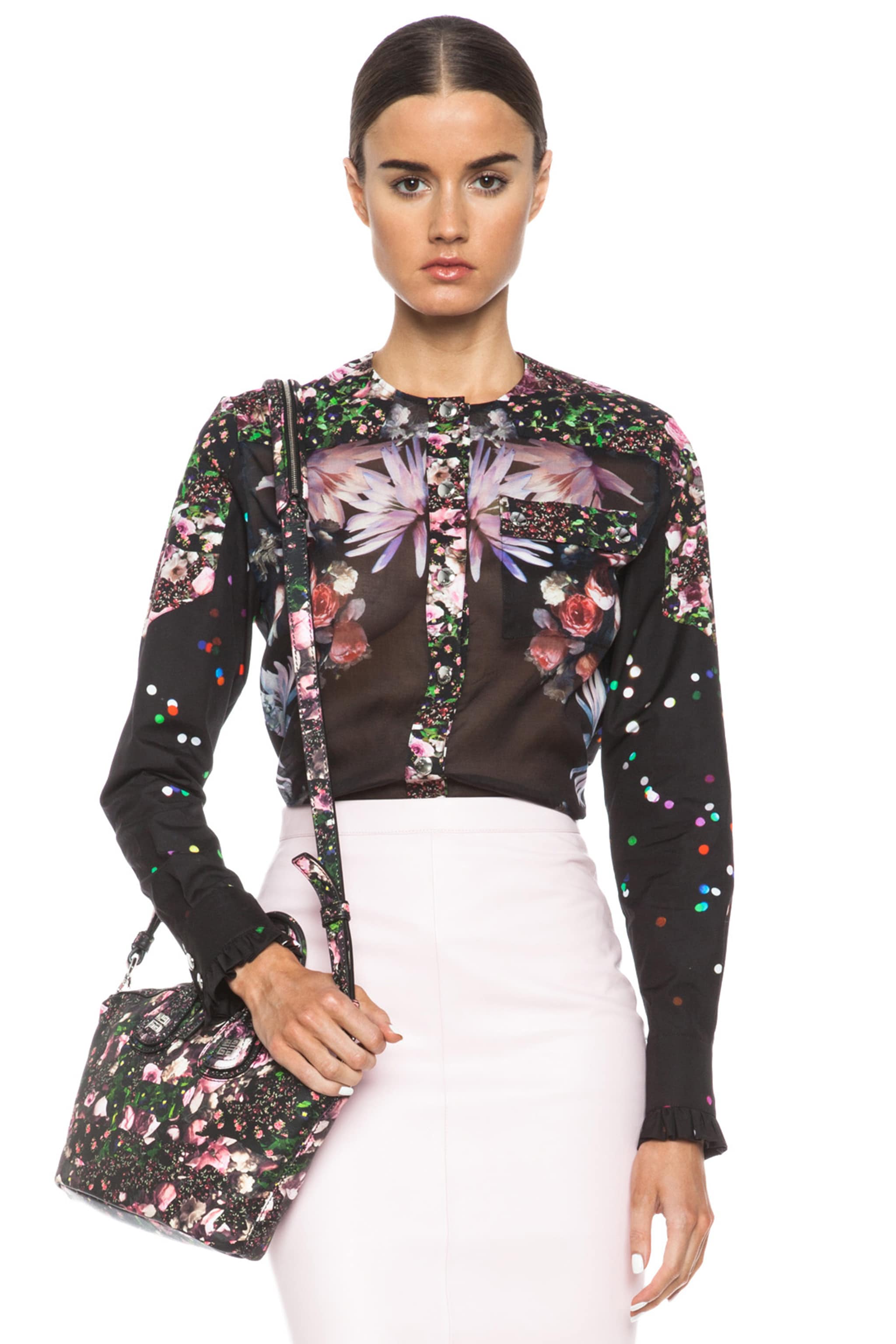 Image 1 of Givenchy Mix Print Poplin Cotton Blouse in Black Multi
