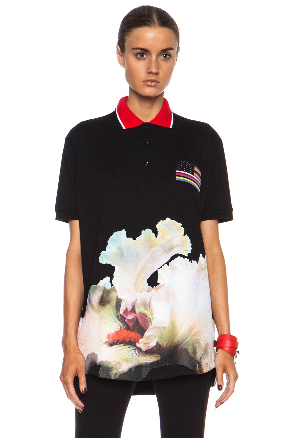 Image 1 of Givenchy Orchid Bottom Print Cotton Polo in Black