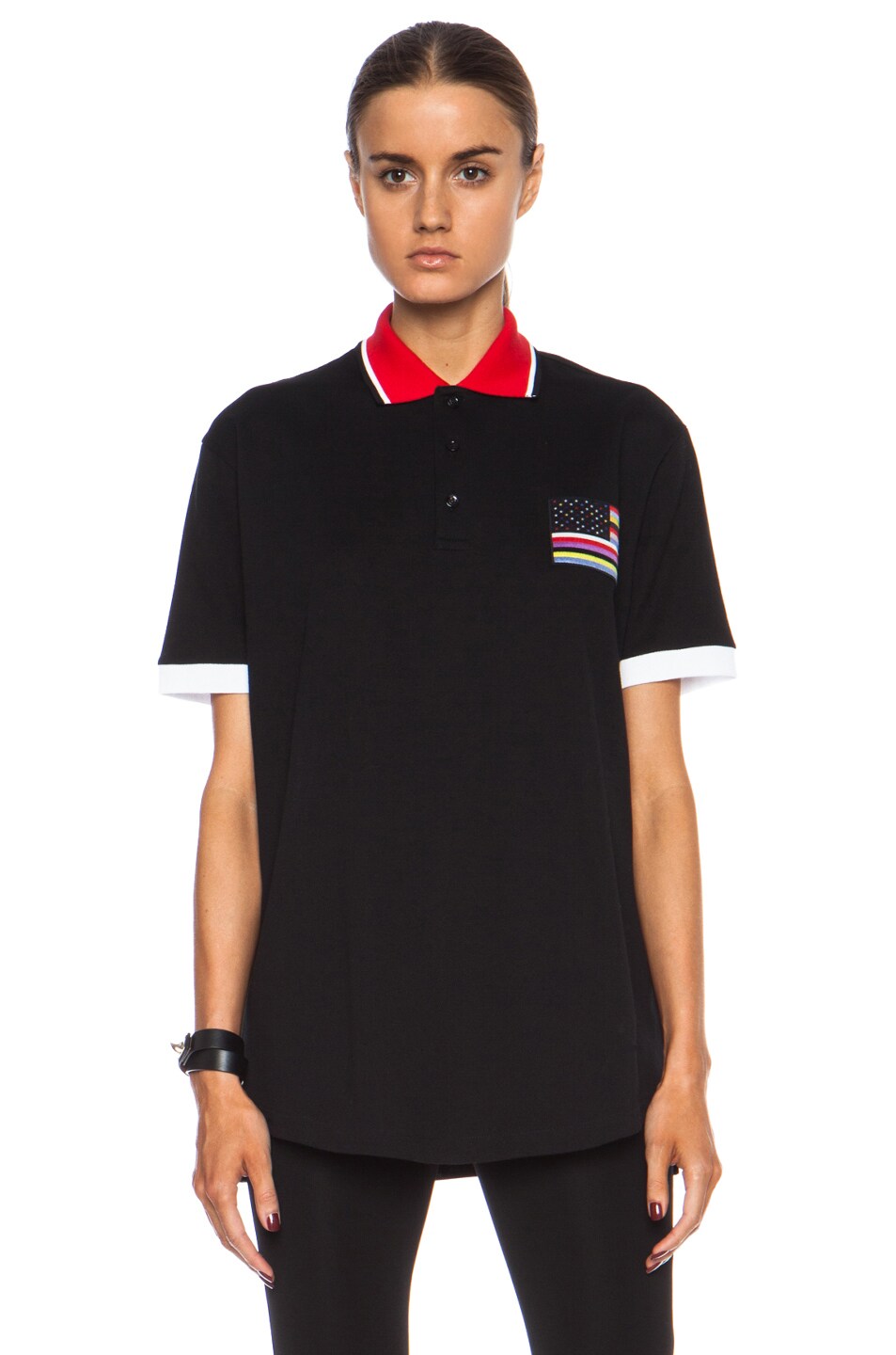 Image 1 of Givenchy Flag Patch Cotton Polo in Black & Red