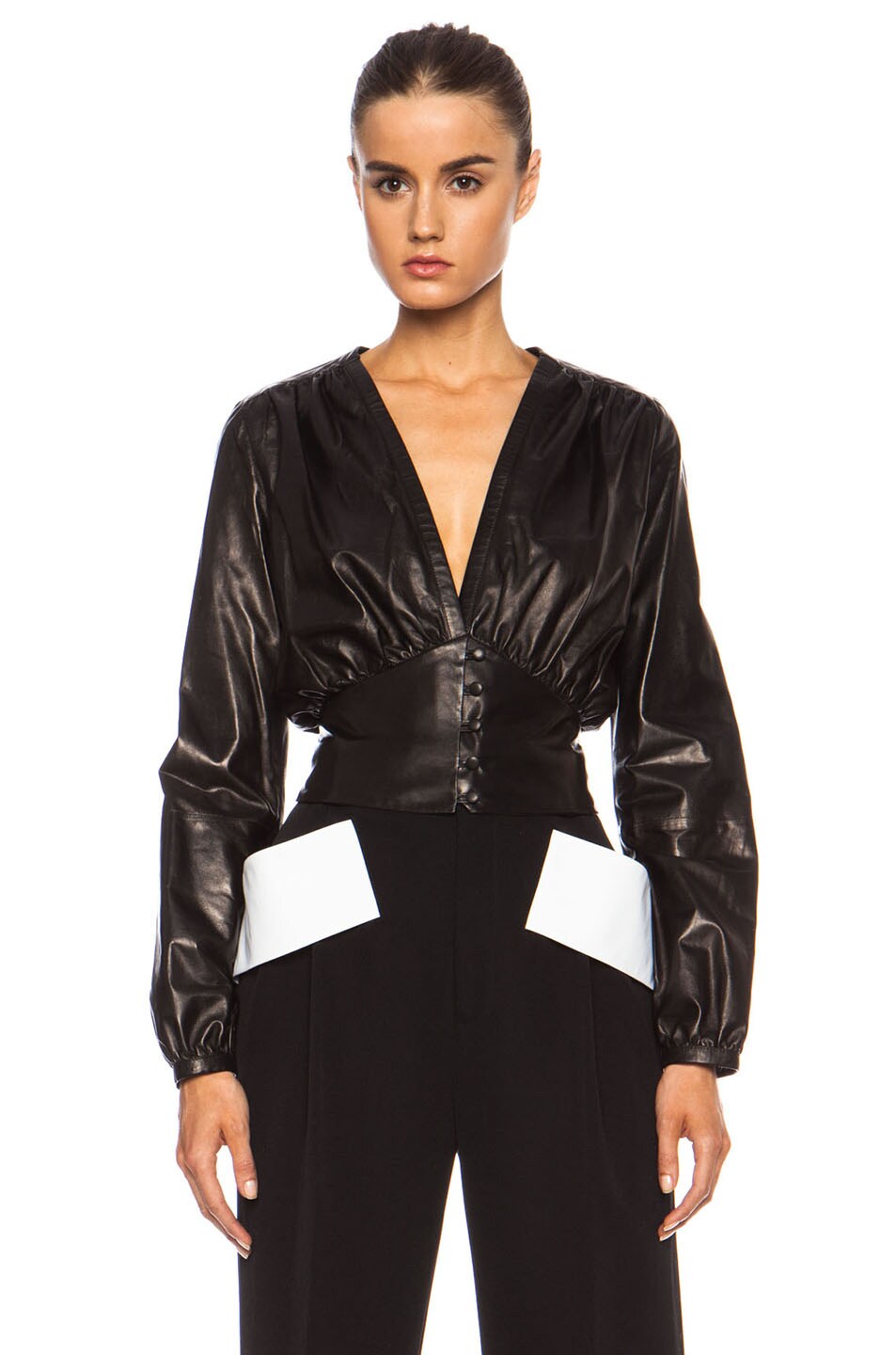 Image 1 of Givenchy Leather Top with Wrap Waist in Black