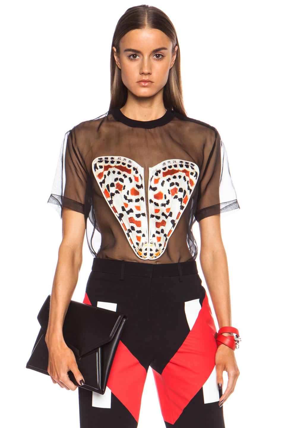Image 1 of Givenchy Butterfly Wing Applique Silk Tee in Black