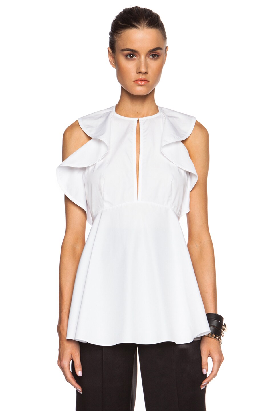 Image 1 of Givenchy Ruffle Sleeve Cotton Top in White
