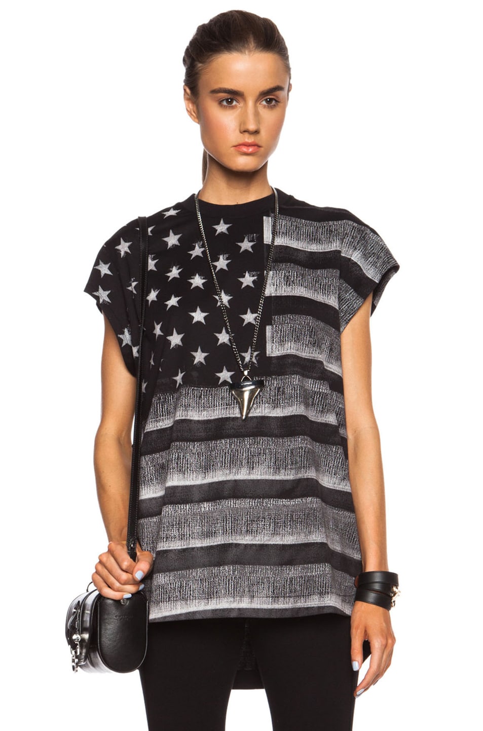 Image 1 of Givenchy Flag Print Cotton Tee in Black