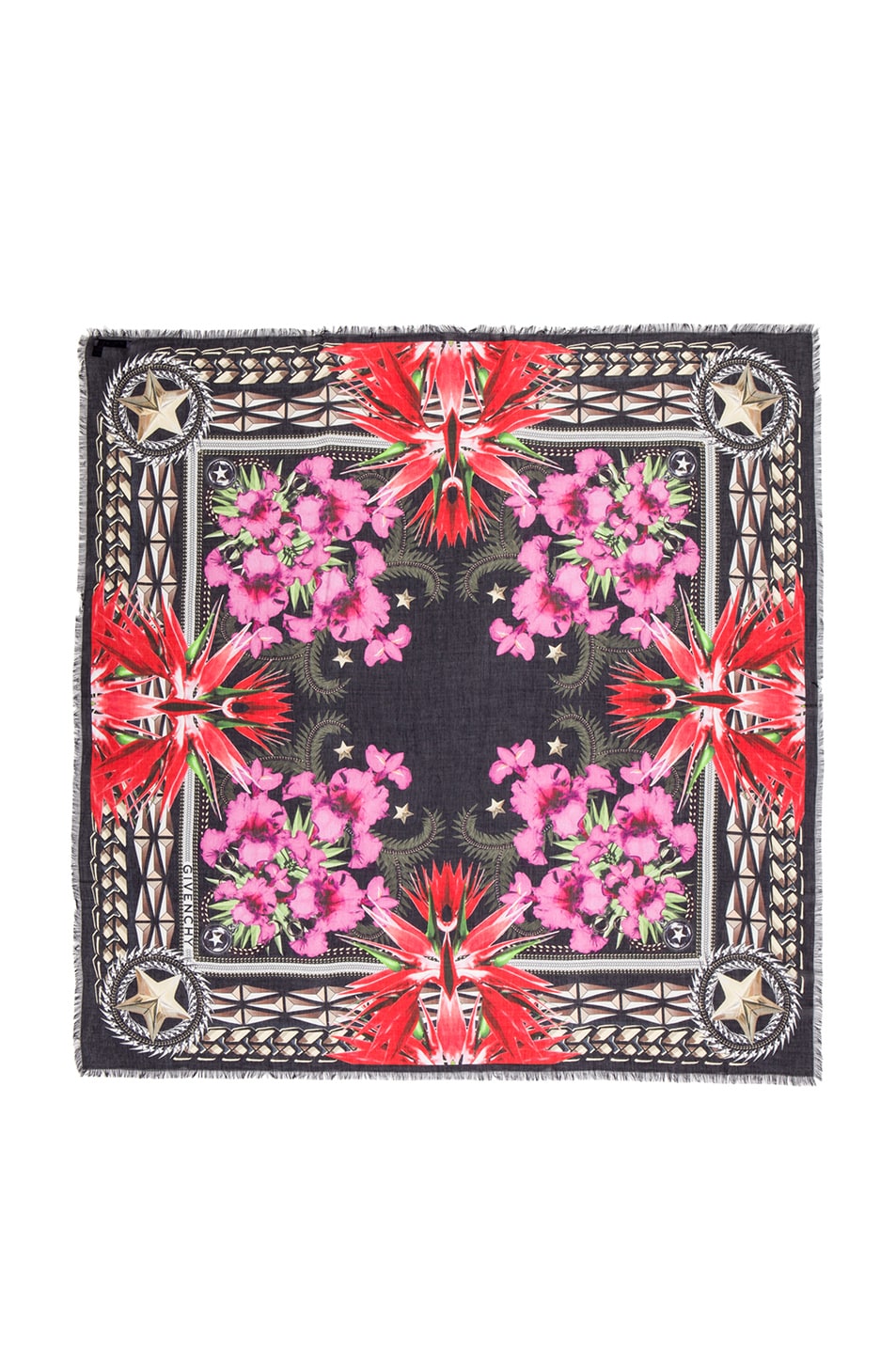 Image 1 of Givenchy Paradise Flowers Modal & Cashmere Scarf in Pink & Black