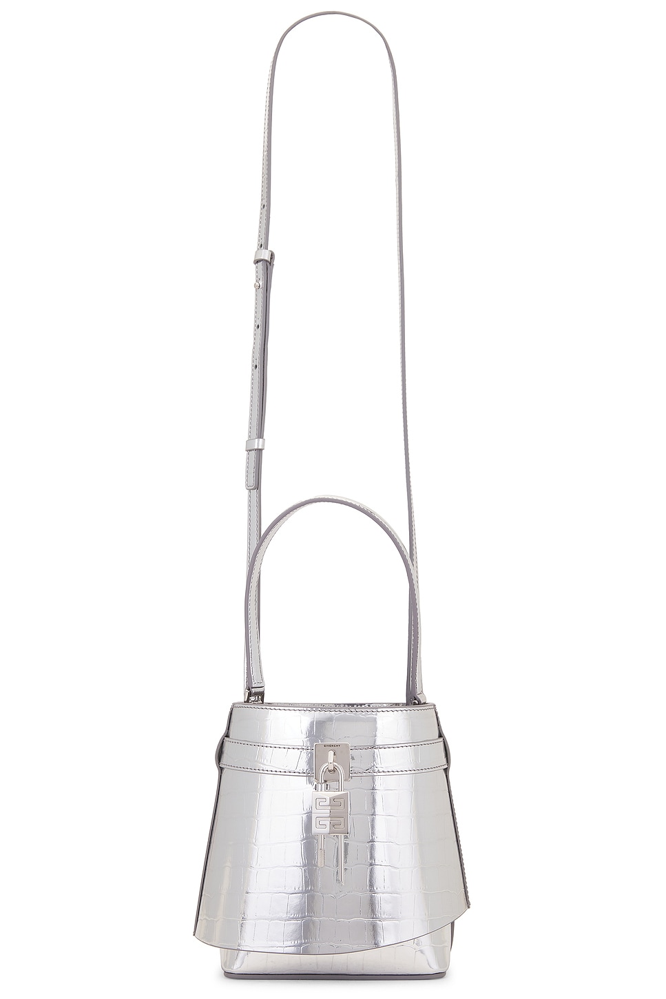 Shop Givenchy Shark Lock Bucket Bag In Light Silvery