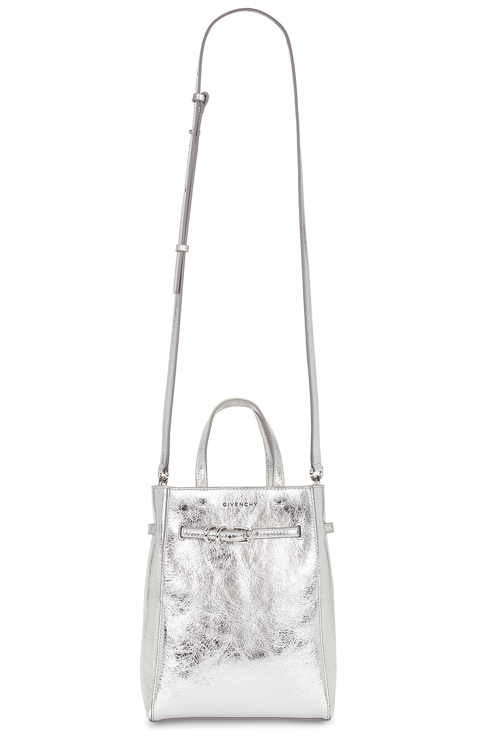 Mini Voyou North South Tote Bag in Metallic Silver