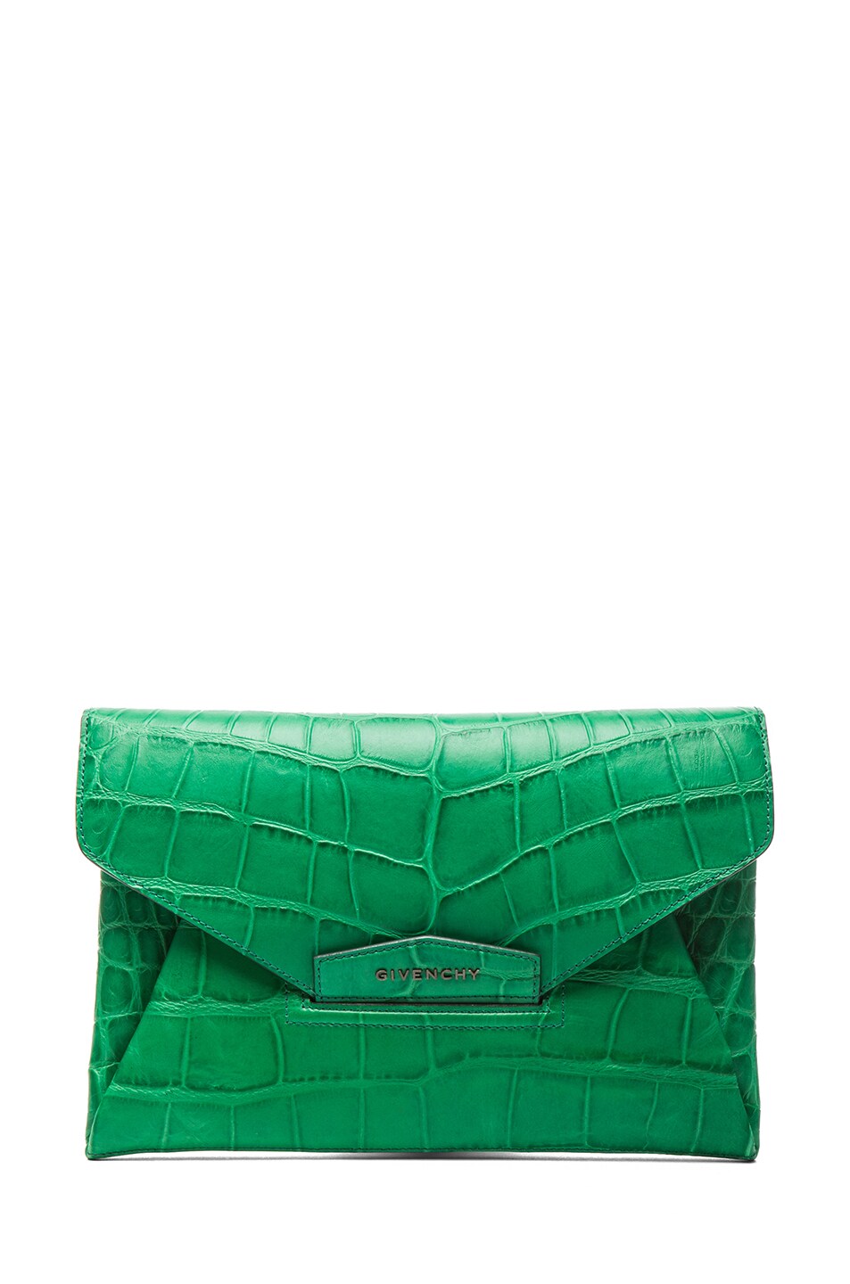Image 1 of Givenchy Medium Antigona Envelope Stamped Croc Clutch in Emerald Green
