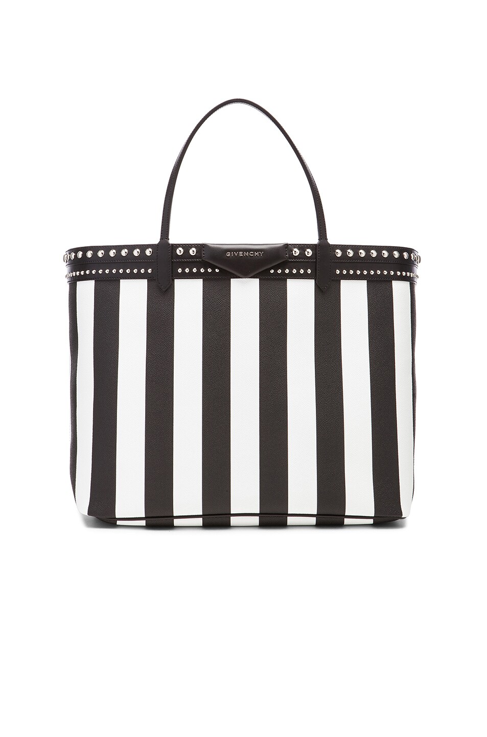 Image 1 of Givenchy Large Stripe Coated Canvas and Stud Tote in Black & White
