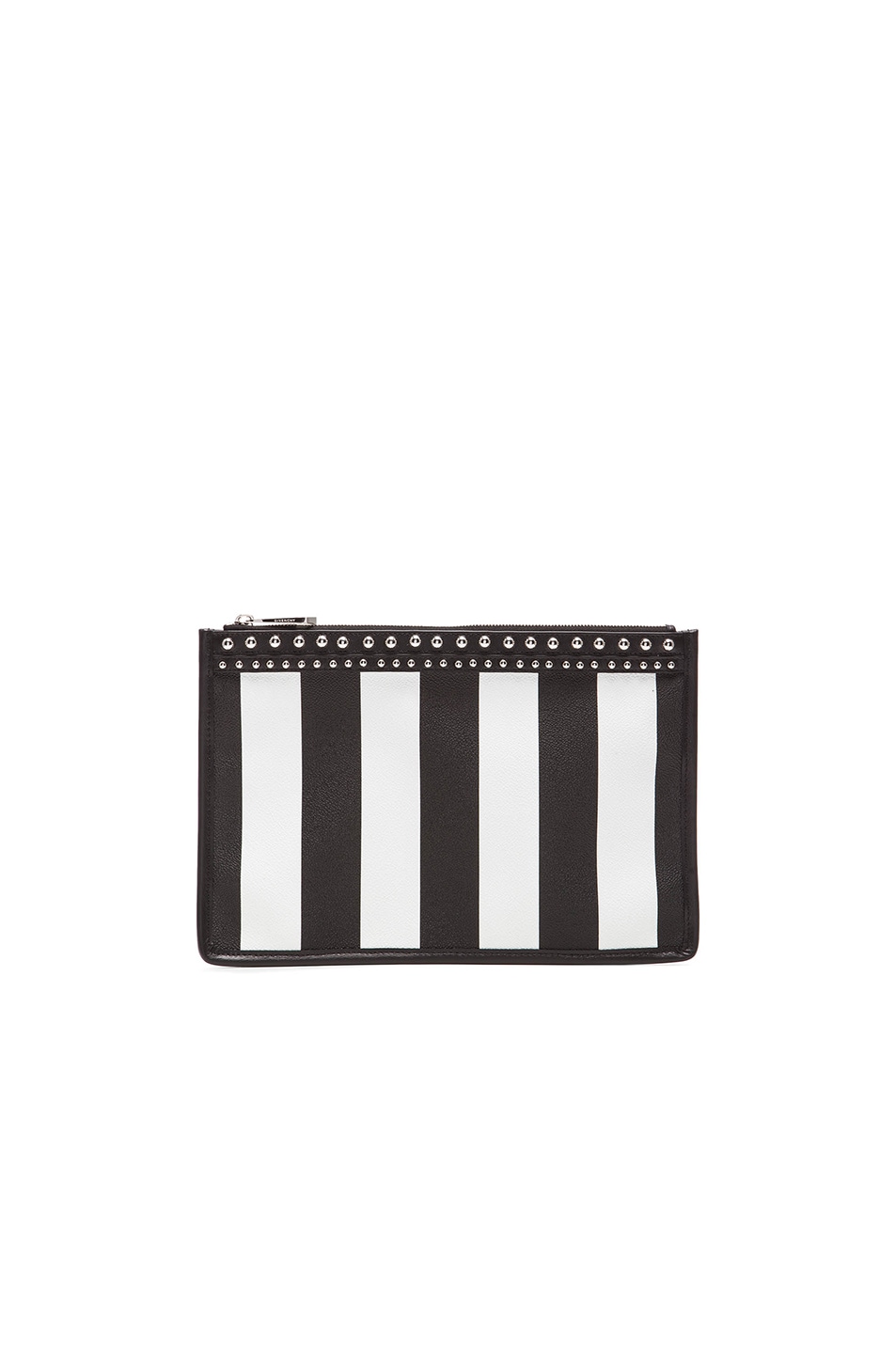 Image 1 of Givenchy Medium Stripe Coated Canvas and Stud Pouch in Black & White
