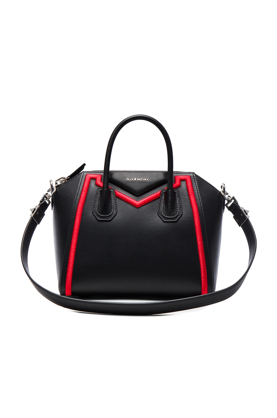 Image 1 of Givenchy Small Embroidered Frame Antigona in Black & Red