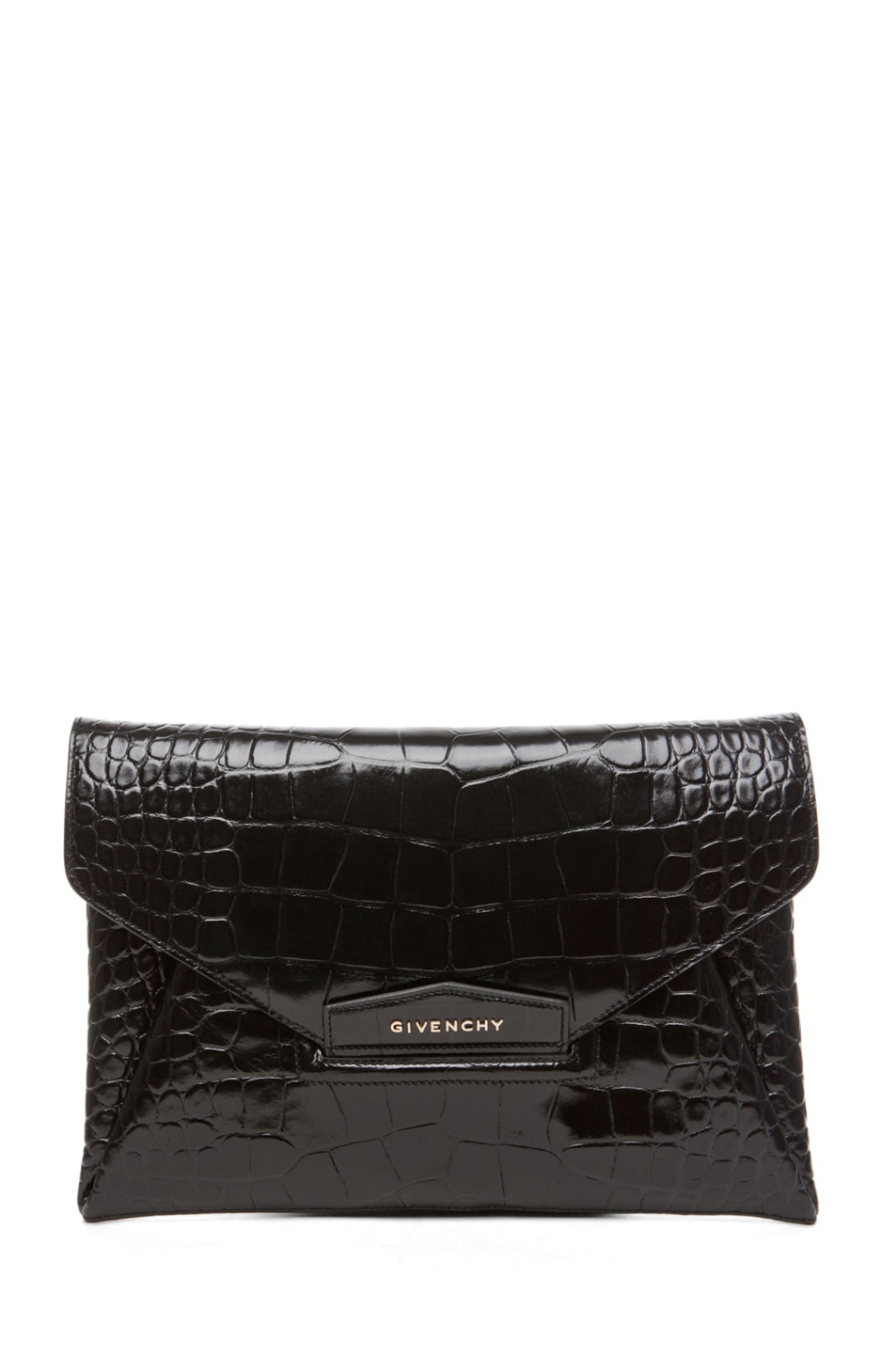 Image 1 of Givenchy Antigona Croc Envelope Clutch in Black