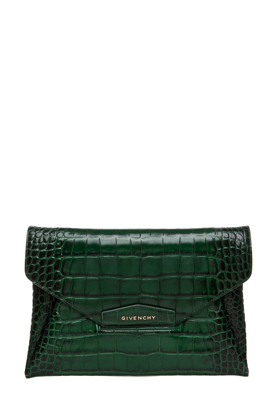 Image 1 of Givenchy Anitgona Croc Envelope Clutch in Emerald Green