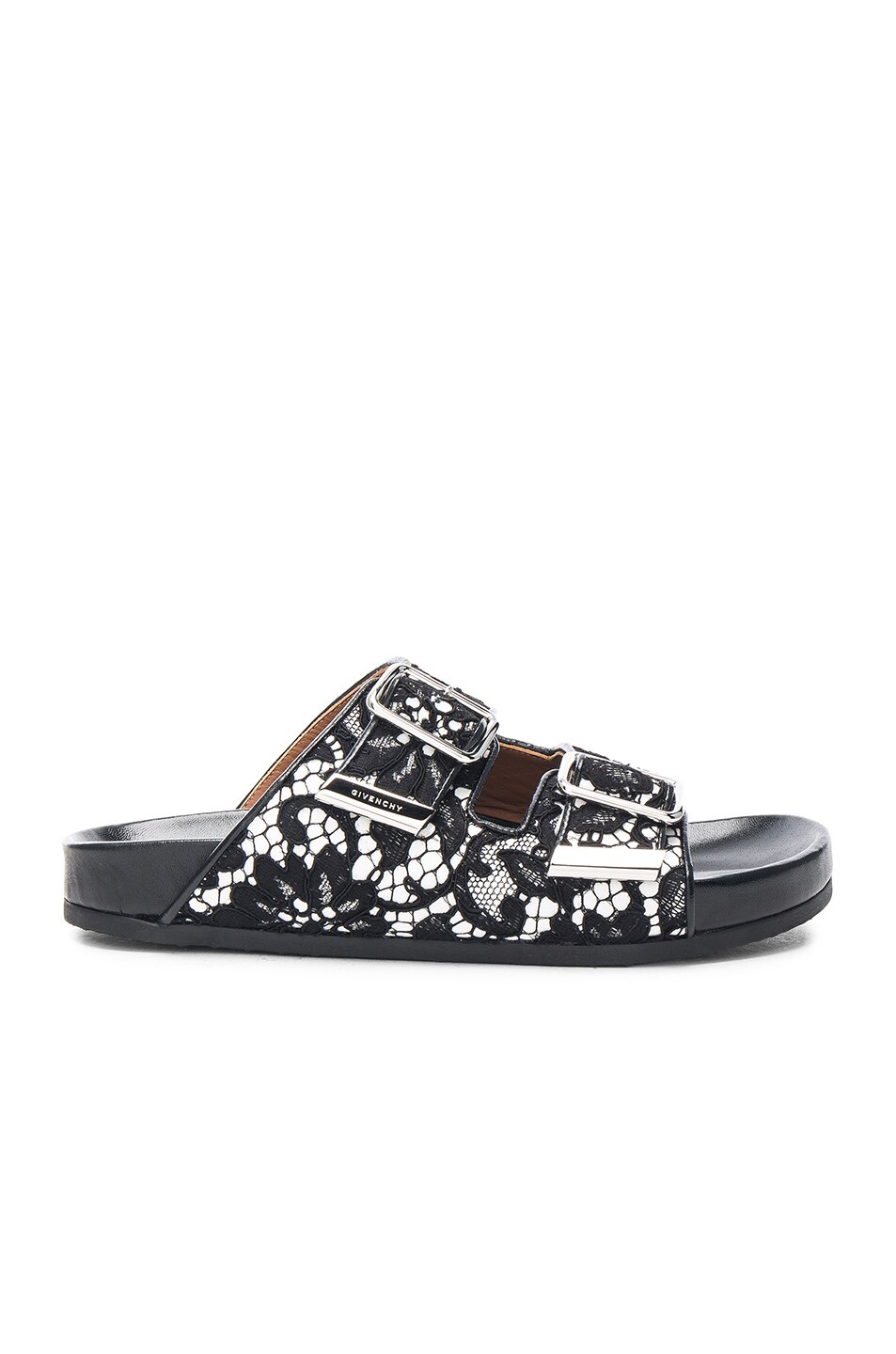Image 1 of Givenchy Patent & Lace Swiss Sandals in Black & White