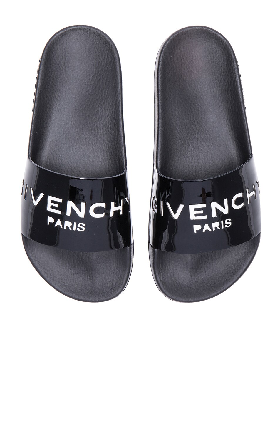 Givenchy Logo Patent Leather Slide Sandals in Black | FWRD