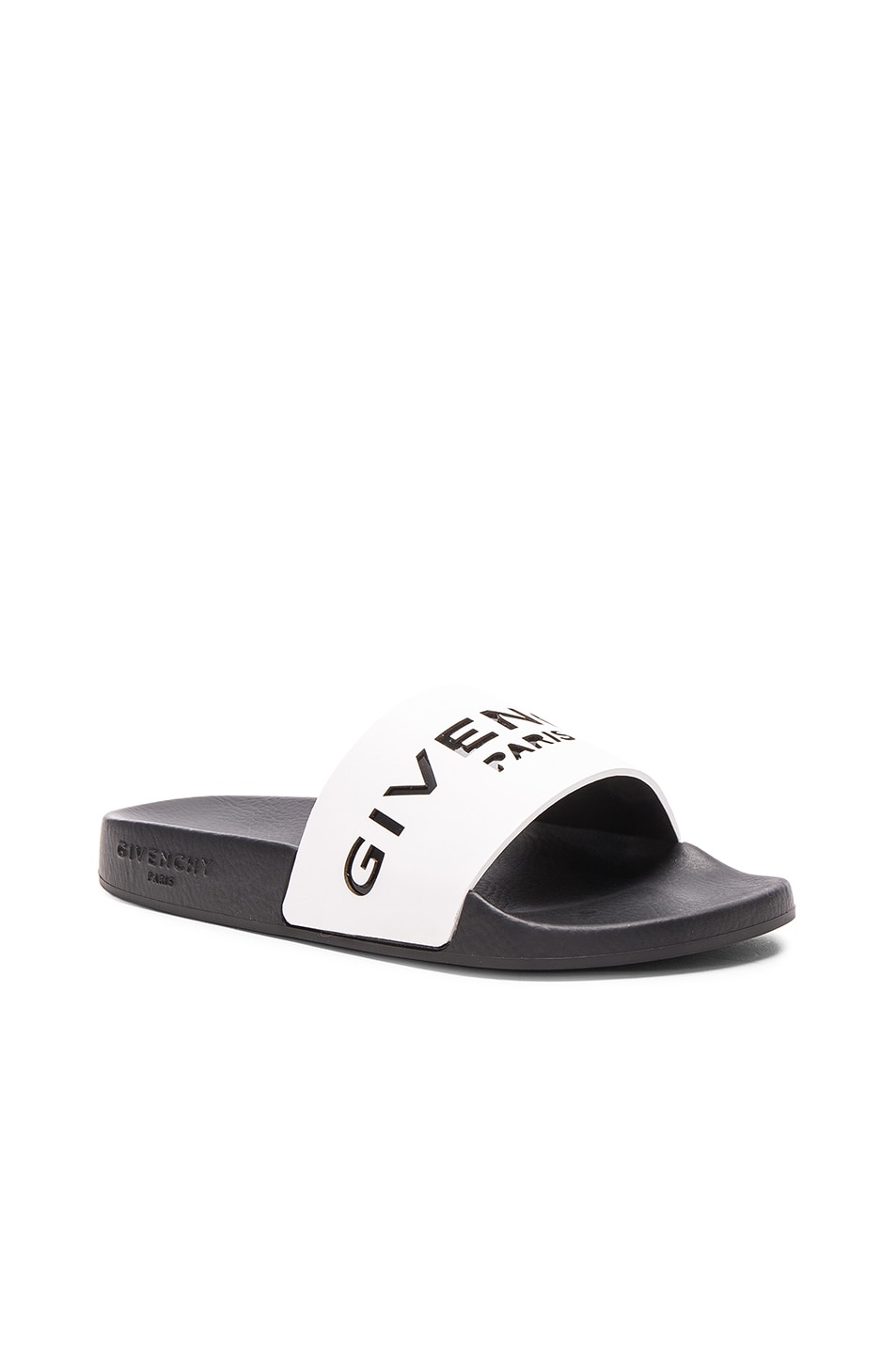 Givenchy Leather Logo Slide Sandals in White | FWRD