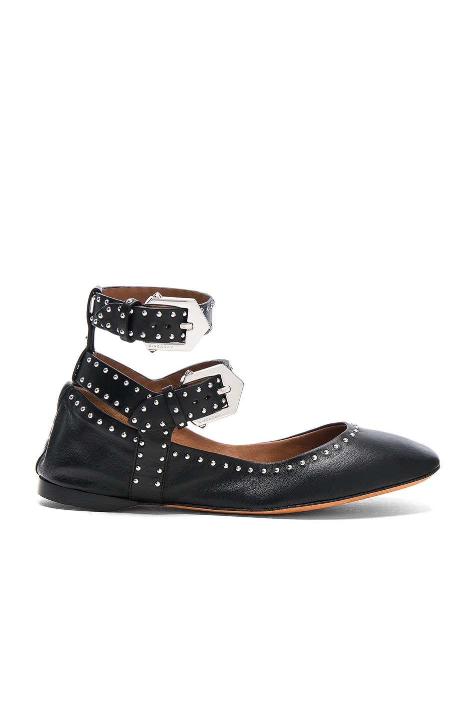 Image 1 of Givenchy Studded Ankle Strap Leather Ballerina Flats in Black
