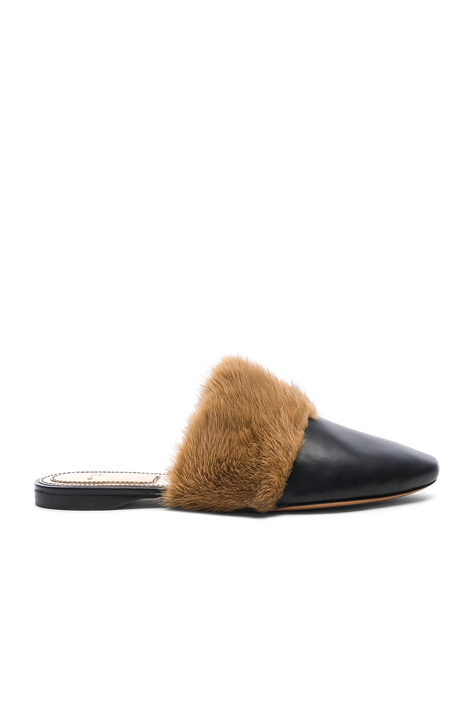 Image 1 of Givenchy Leather Bedford Mink Fur Trim Flat Mules in Amber & Black