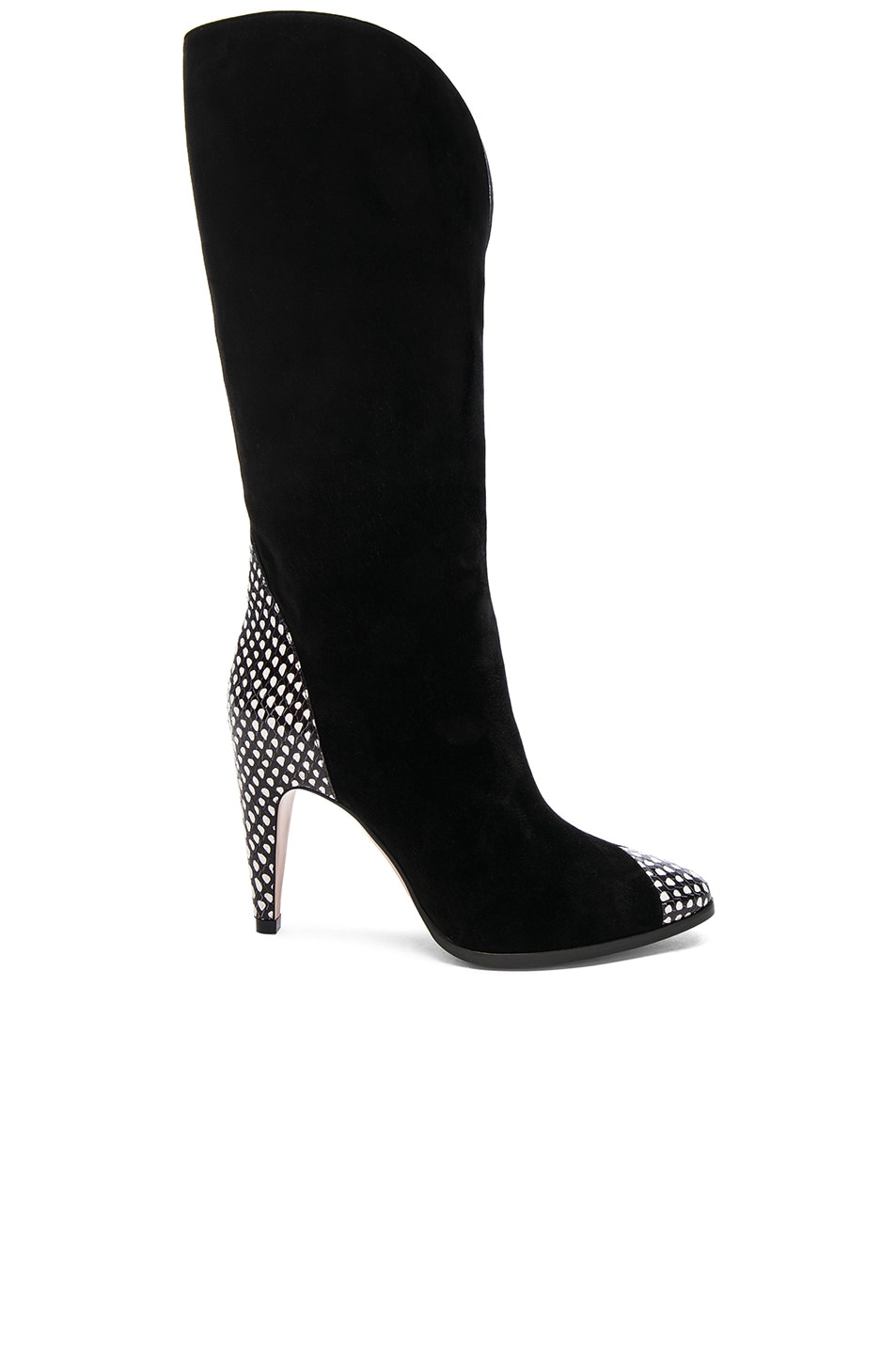 Givenchy Snakeskin Trim Suede Boots in Black & White | FWRD