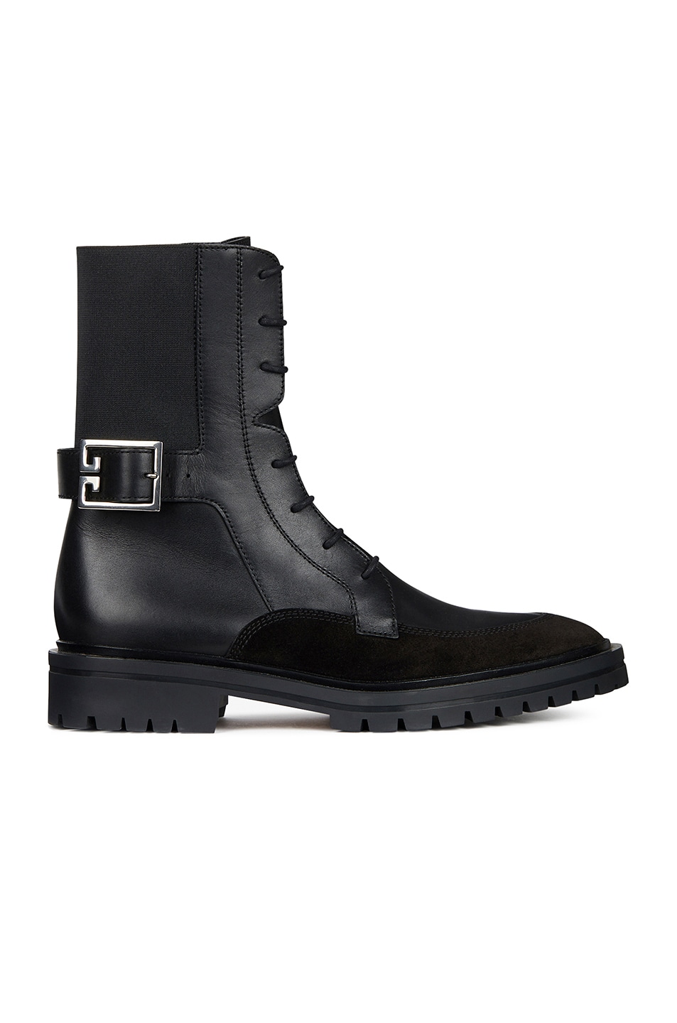 Image 1 of Givenchy Leather & Suede Aviator Lace Up Ankle Boots in Black
