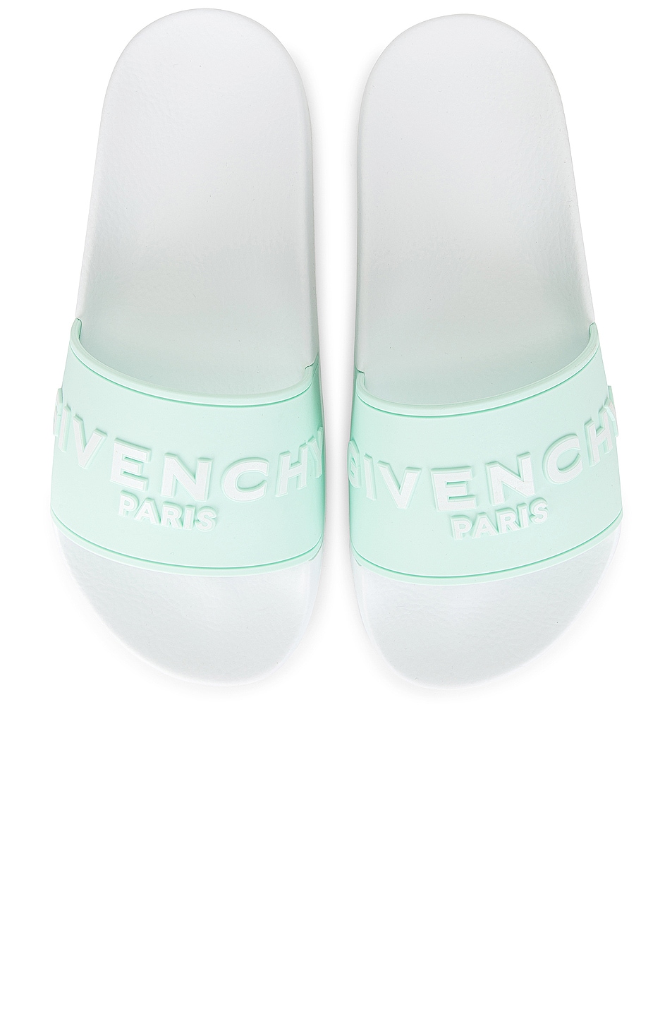 Image 1 of Givenchy Logo Pool Slides in White & Aqua
