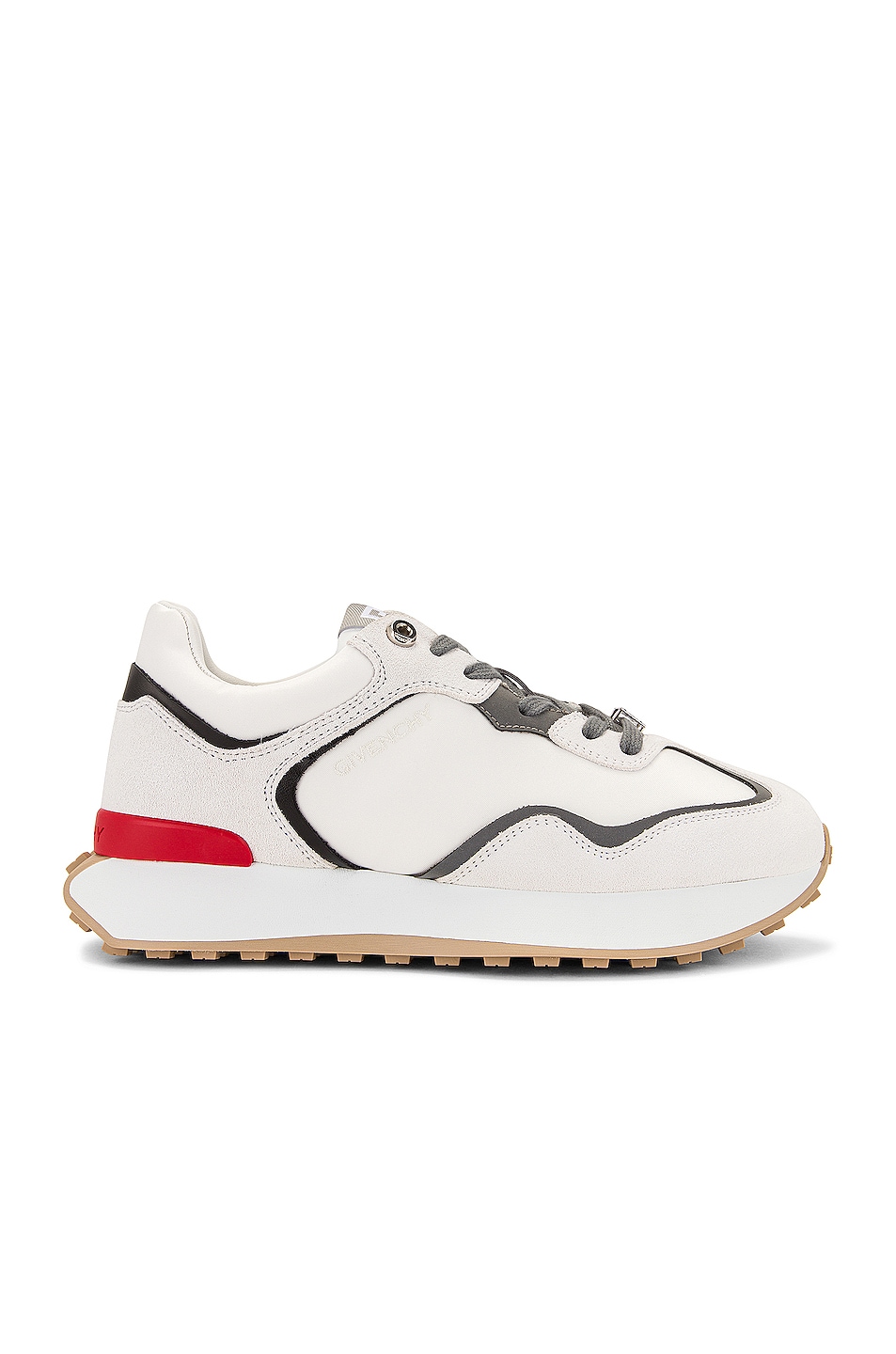 Image 1 of Givenchy GIV Runner Sneakers in Grey & White & Red