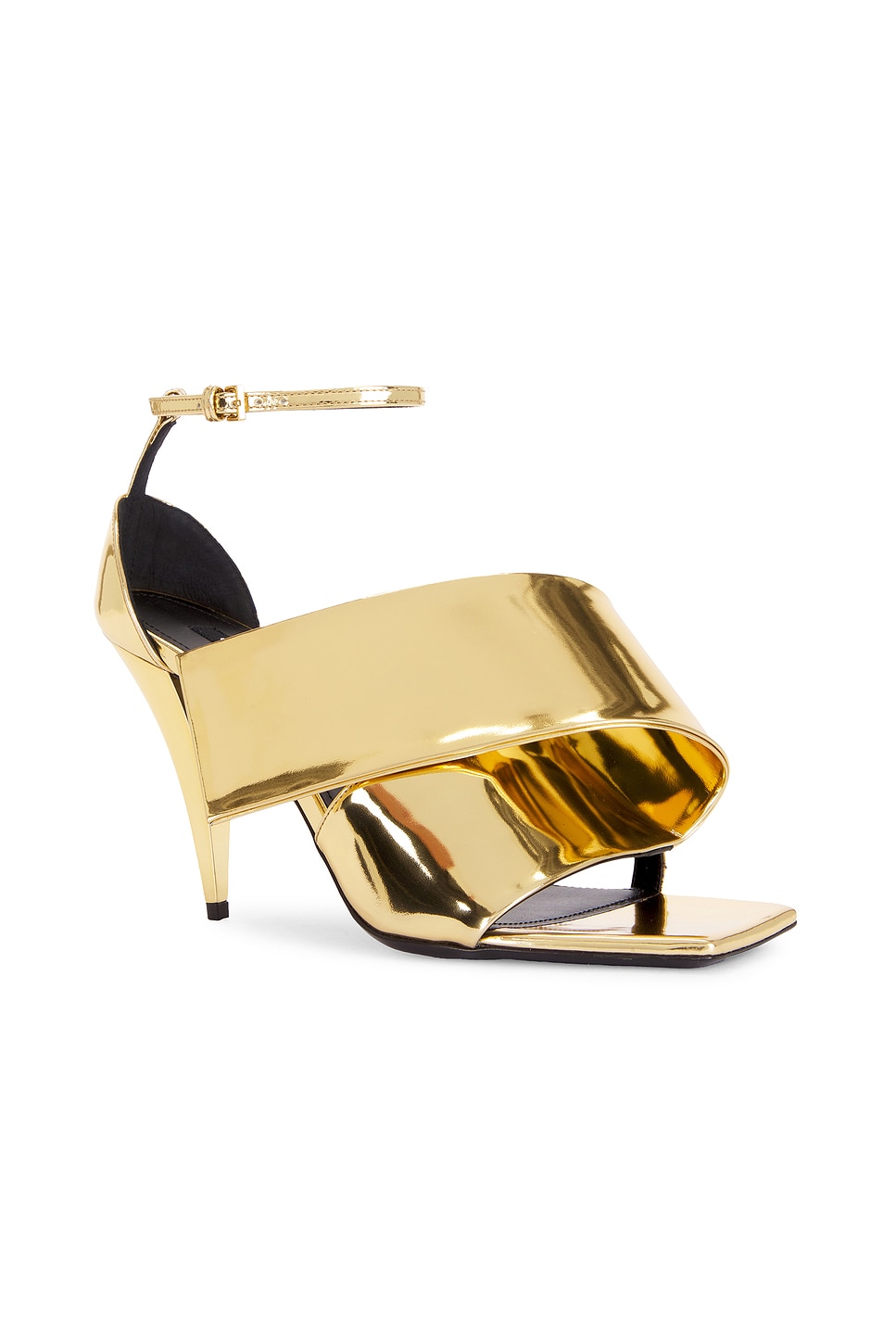 Givenchy Sliced Square Heeled Sandals In Mirror Effect Leather In Gold