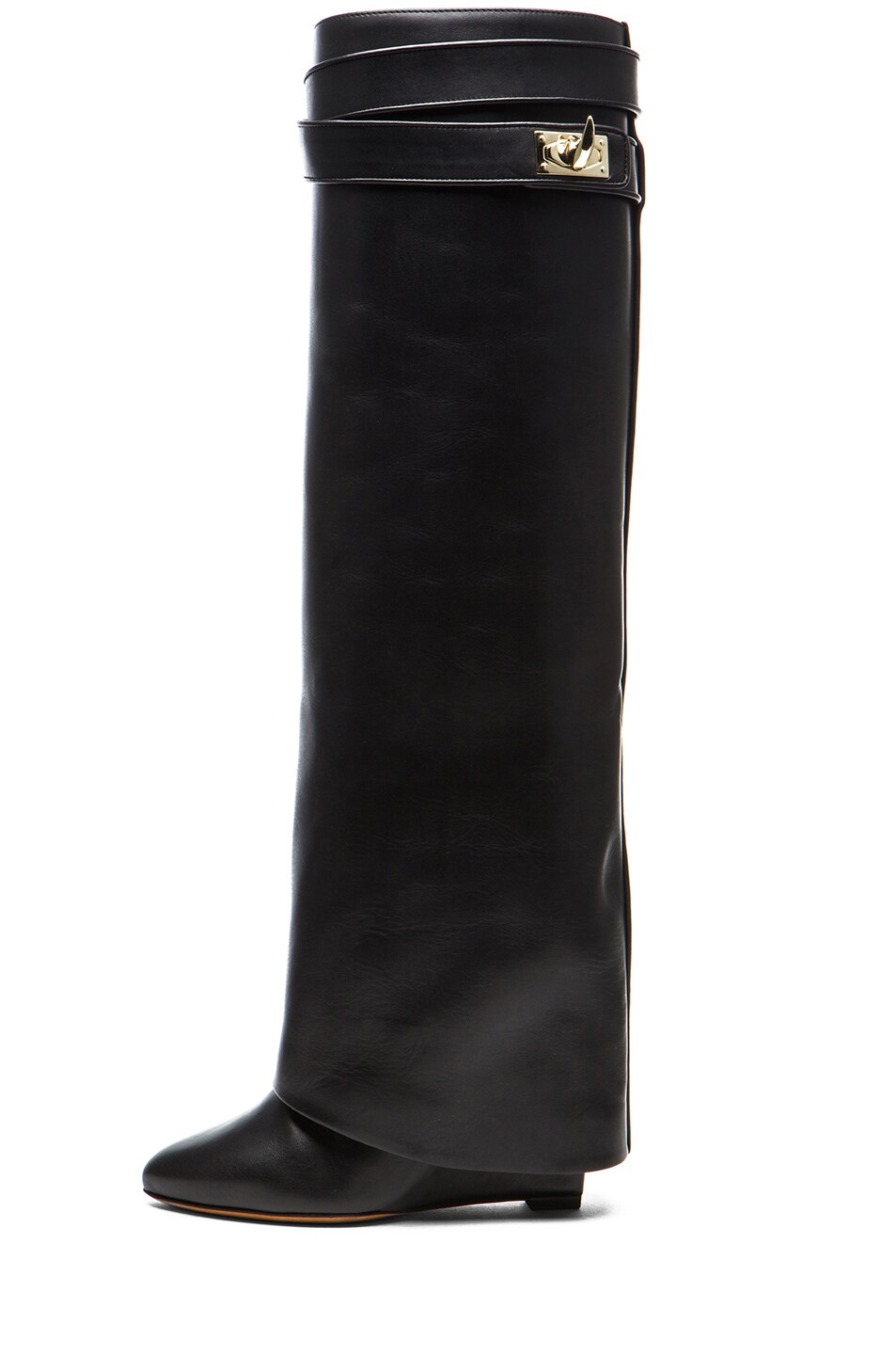 Image 1 of Givenchy Shark Lock Calfskin Leather Wedge Knee Boots in Black