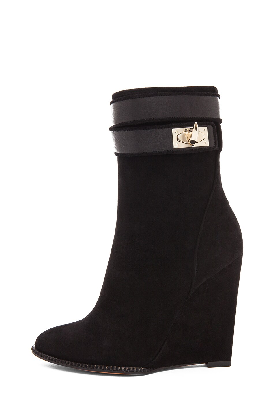 Image 1 of Givenchy Shark Lock Suede Wedge Booties in Black