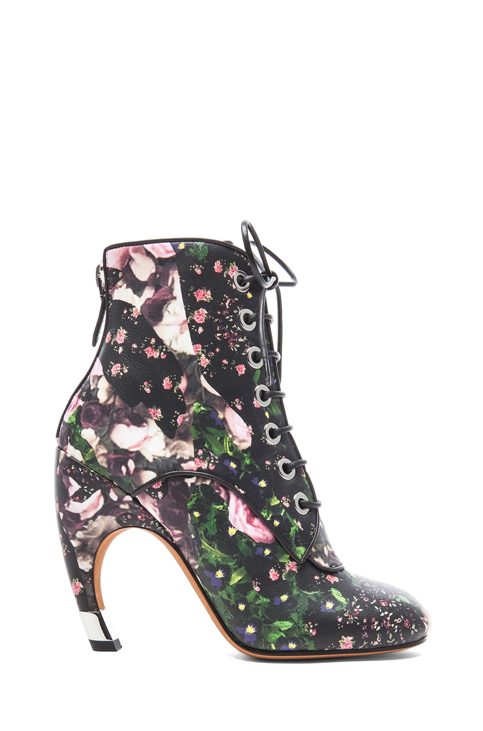 Image 1 of Givenchy Nappa Leather Curved Heel Booties in Floral Multi