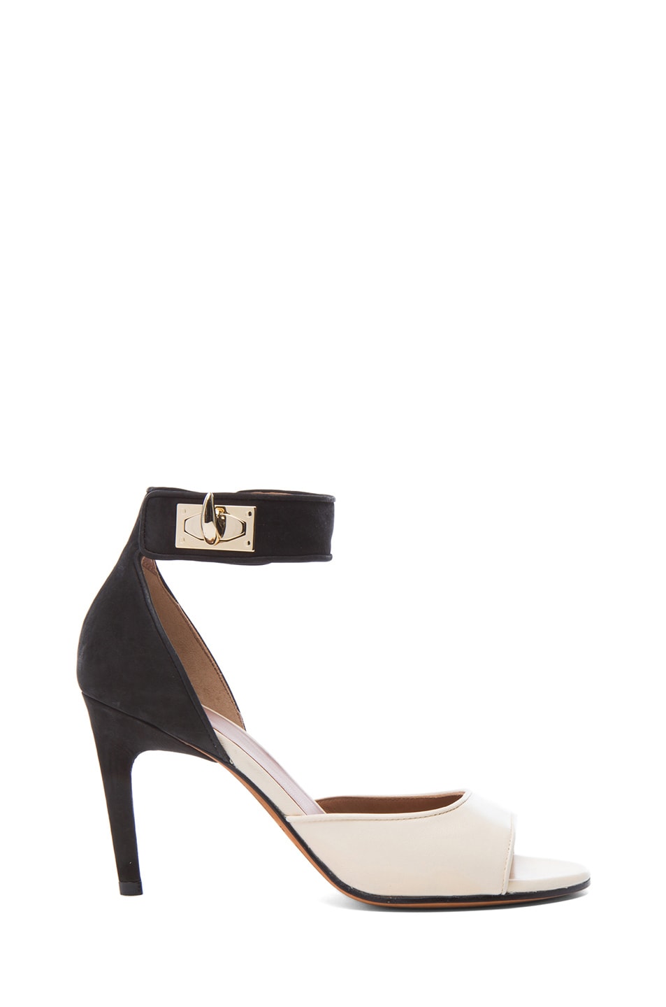 Image 1 of Givenchy Shark Lock Suede & Leather Sandals in Black & Beige