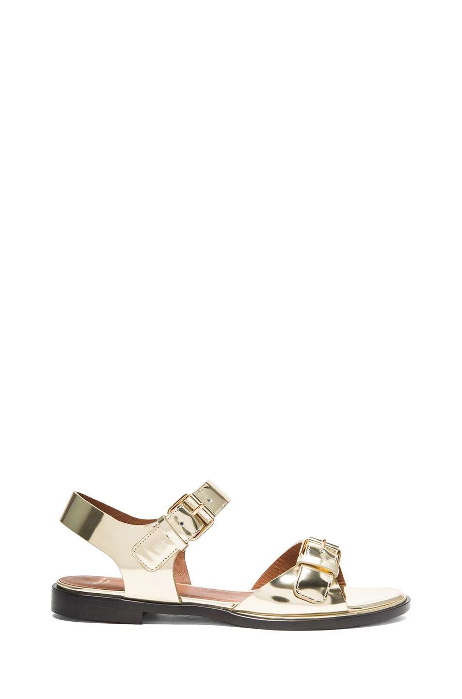 Image 1 of Givenchy Robertha Metallic Calfskin Leather Flat Sandals in Gold