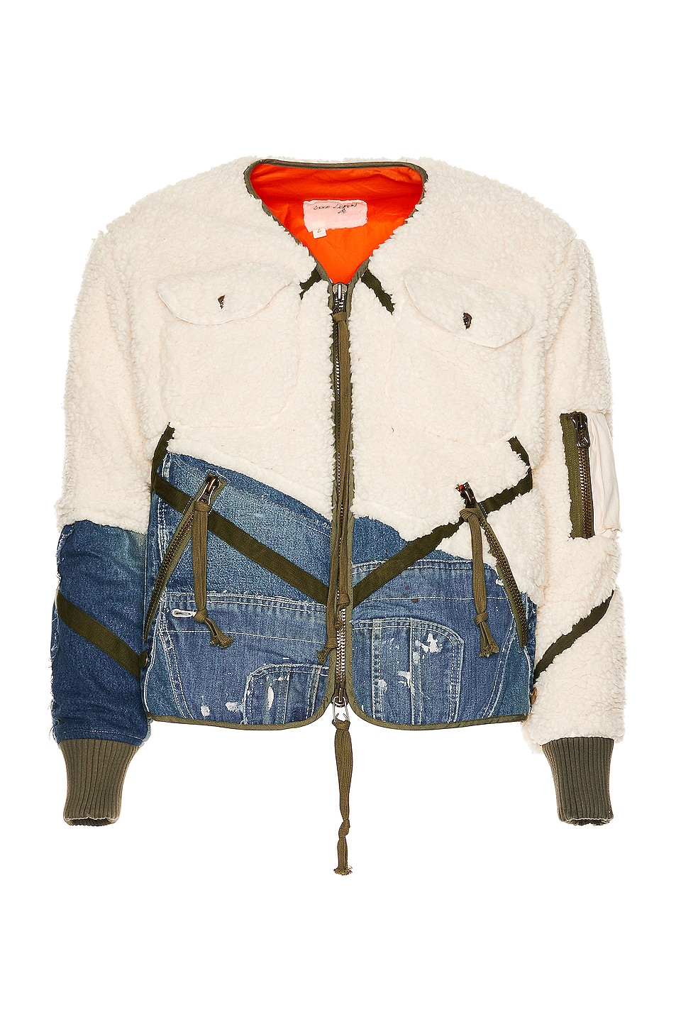 Image 1 of Greg Lauren Sherpa Overall Modern Flight Jacket in Ivory