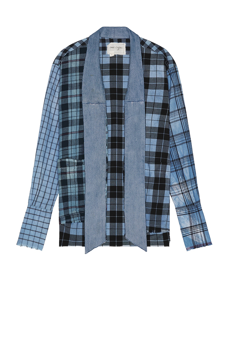 Image 1 of Greg Lauren Mixed Plaid Jacket in Blue