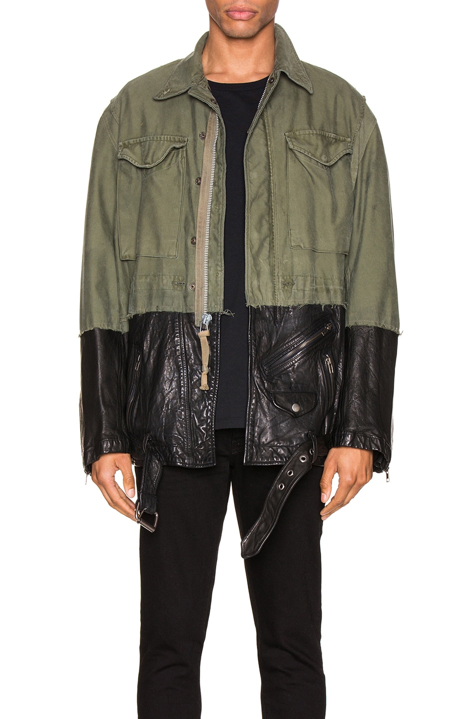 Image 1 of Greg Lauren 50/50 M51 Leather Jacket in Army