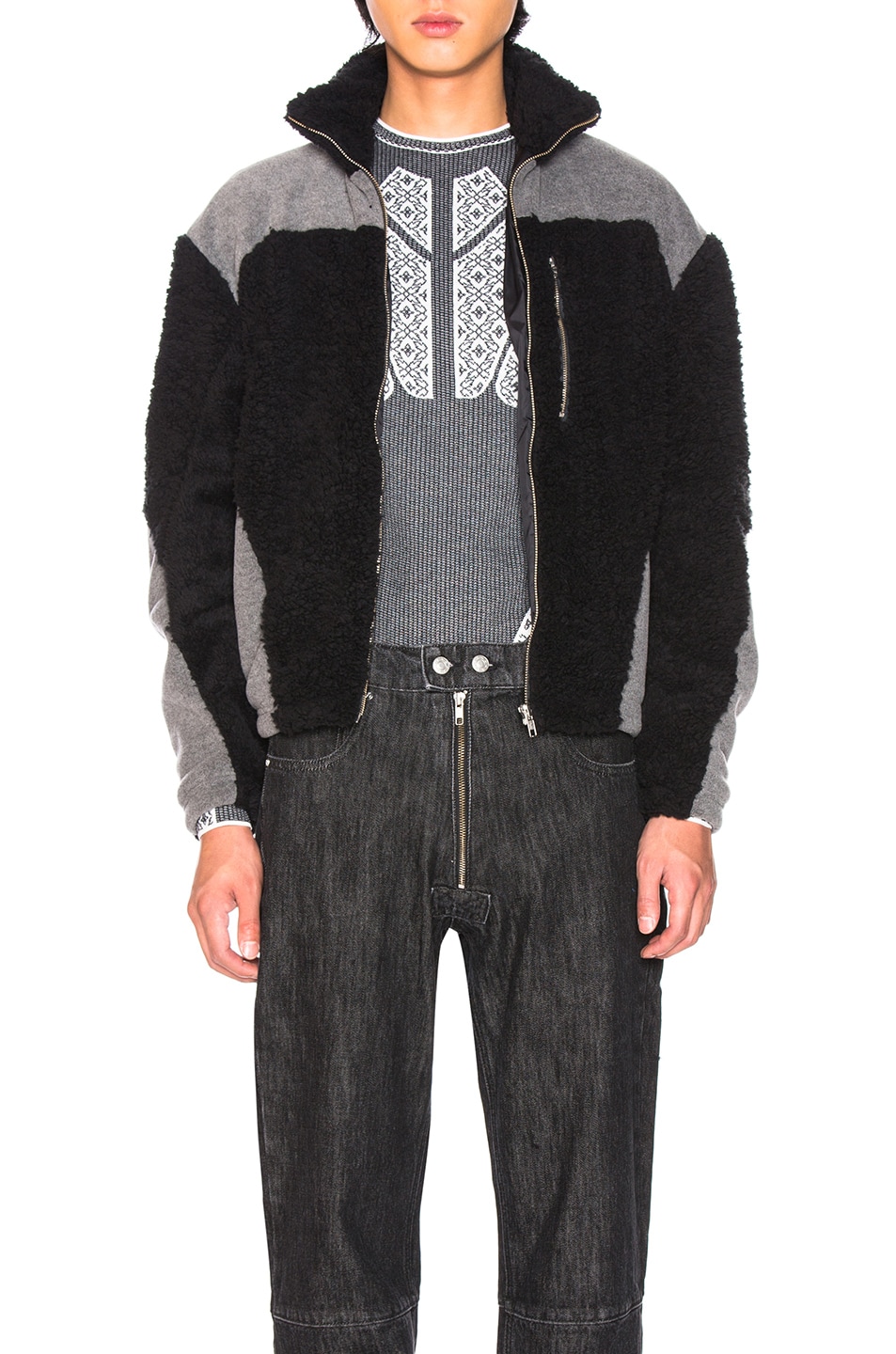 Image 1 of GmbH Kol Teddy Fleece Jacket in Black & Grey