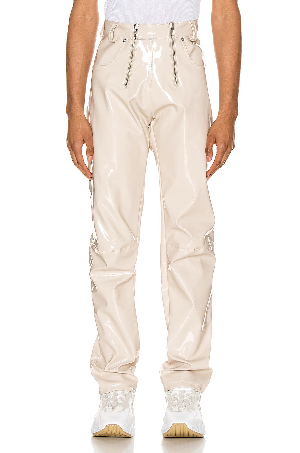 Image 1 of GmbH High Waisted Vinyl Trousers in Beige