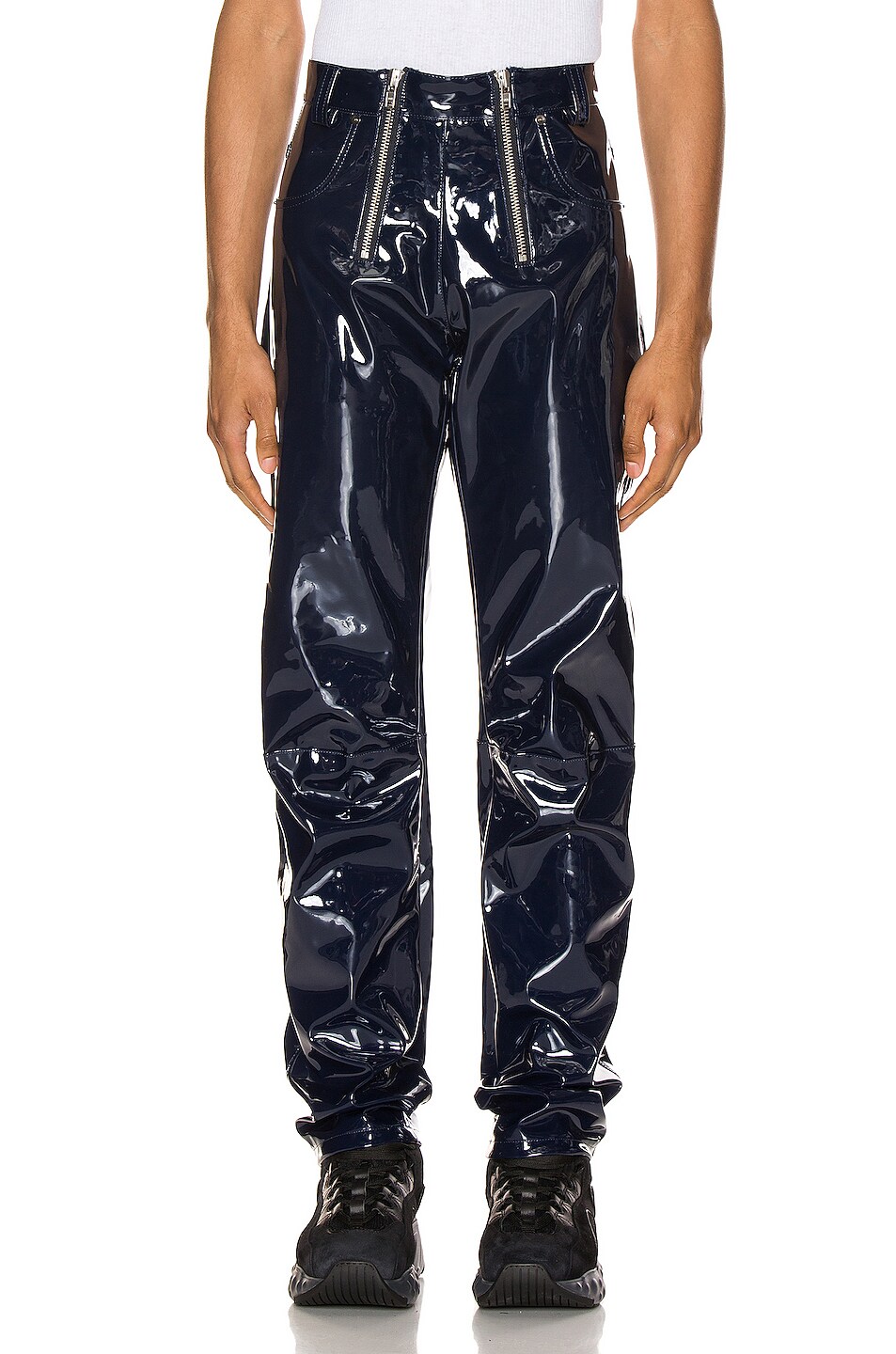 Image 1 of GmbH High Waisted Vinyl Trousers in Navy