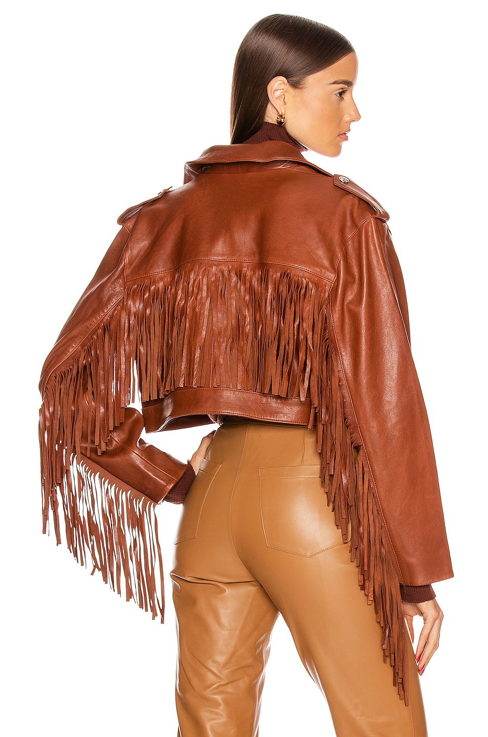 Image 1 of GRLFRND Sadie Leather Fringe Jacket in Brown