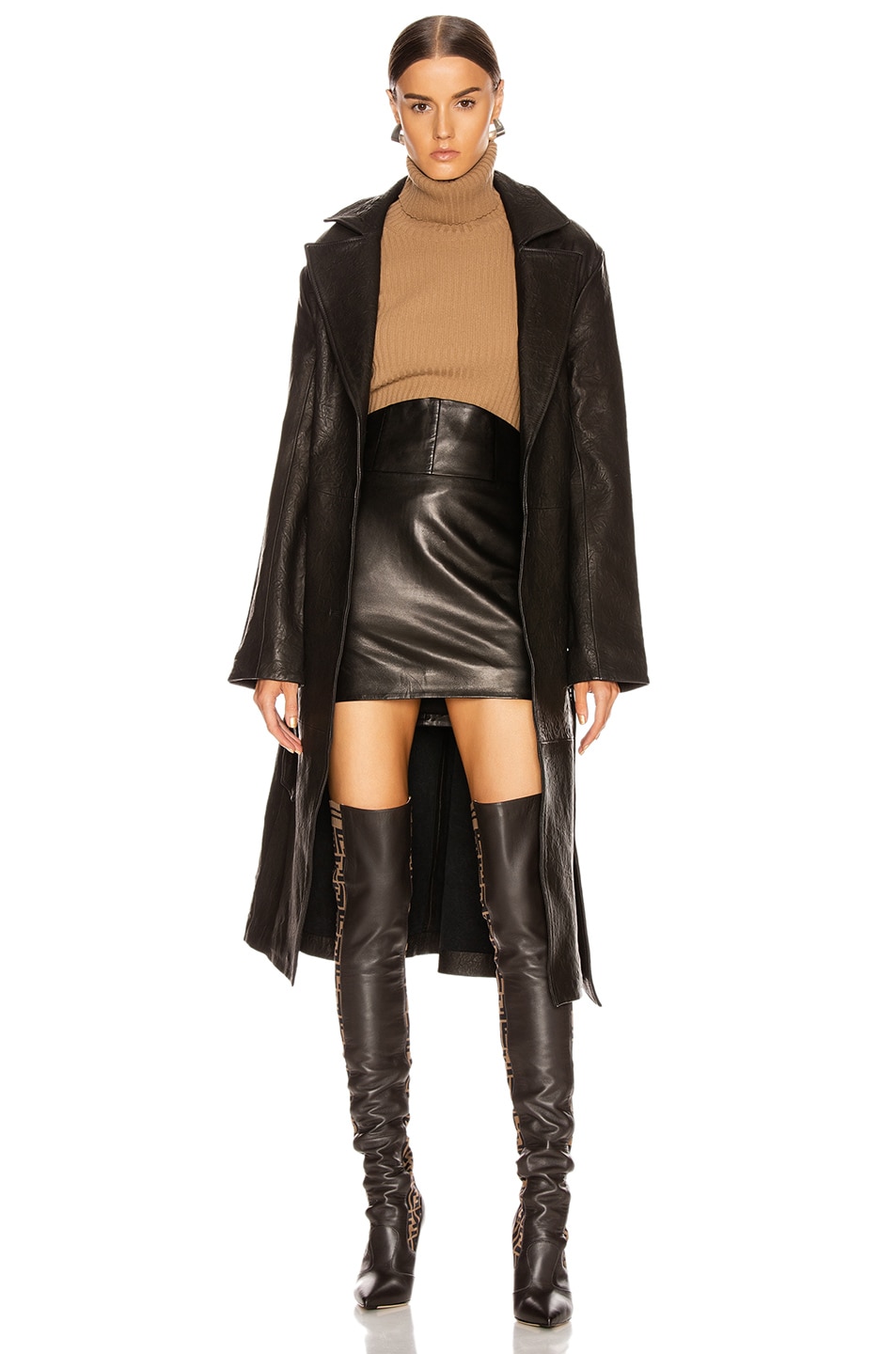 Image 1 of GRLFRND Lori Leather Trench Coat in Black
