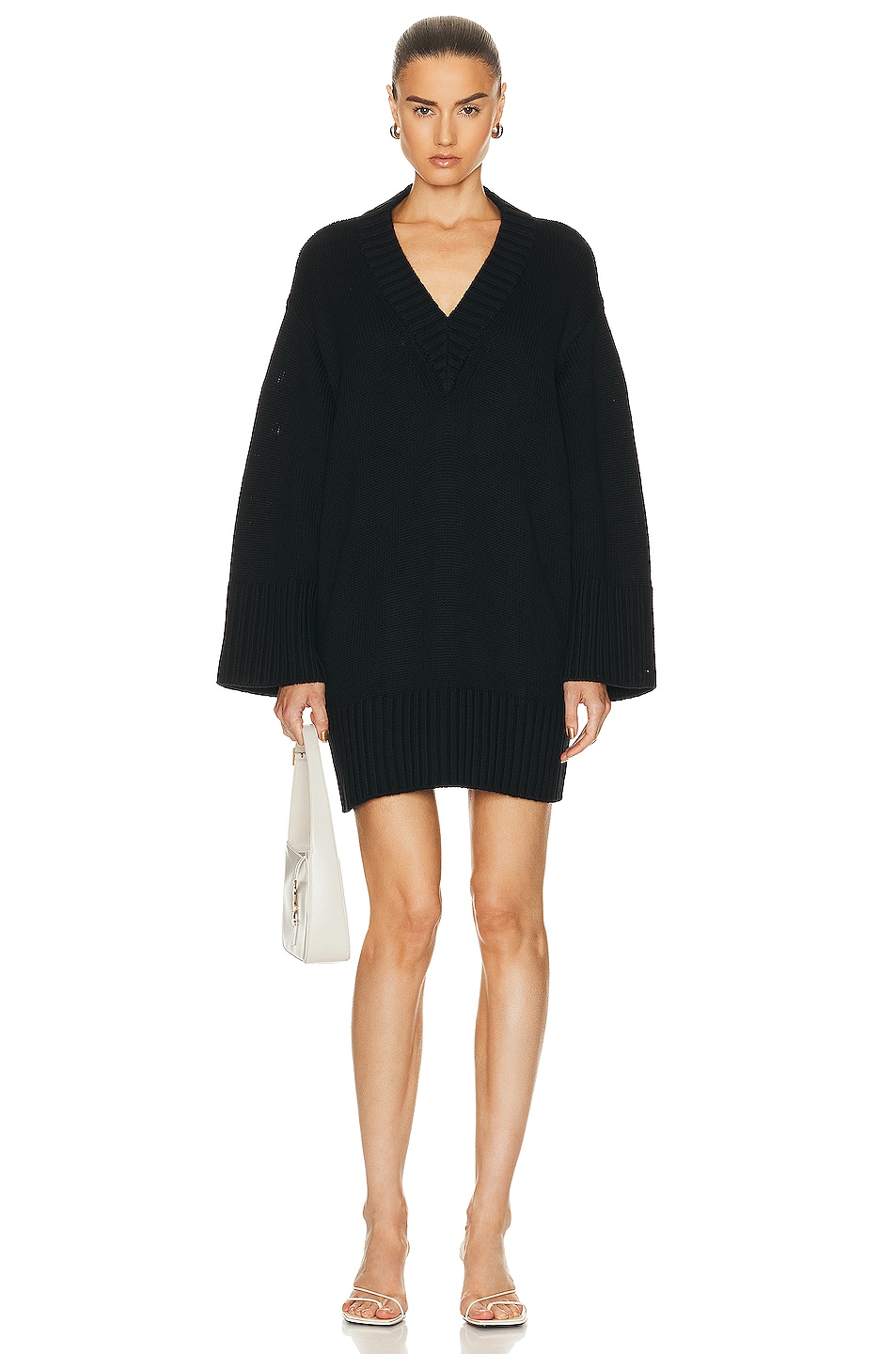 Image 1 of GRLFRND Roho V Neck Sweater Dress in Black