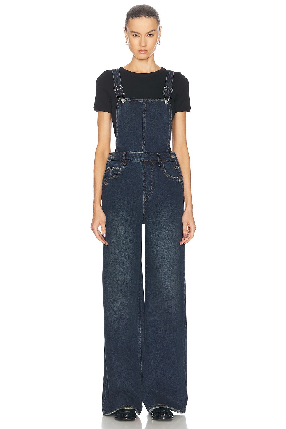 Sadie Wide Leg Overalls in Denim-Dark