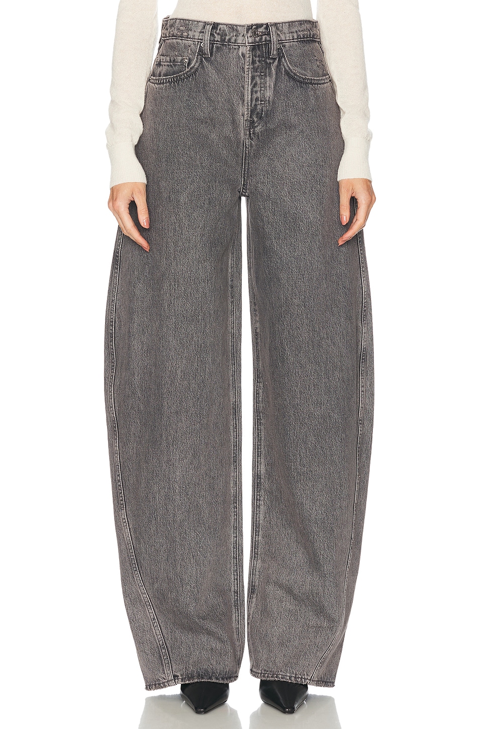 x Emily Gemma Paola Barrel Leg Jean in Grey