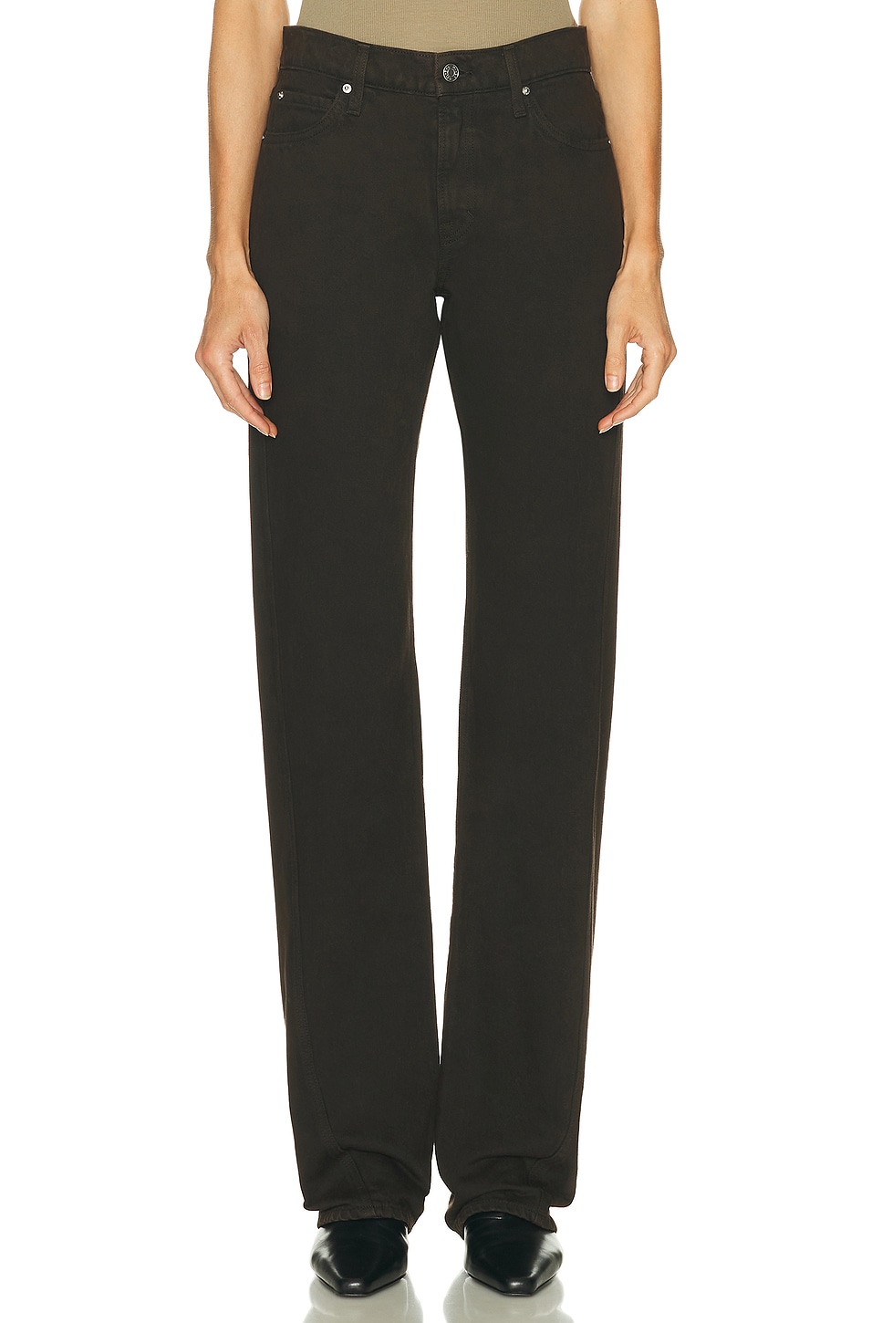 Image 1 of GRLFRND Graham Low Rise Straight Twisted Seam in Espresso Brown