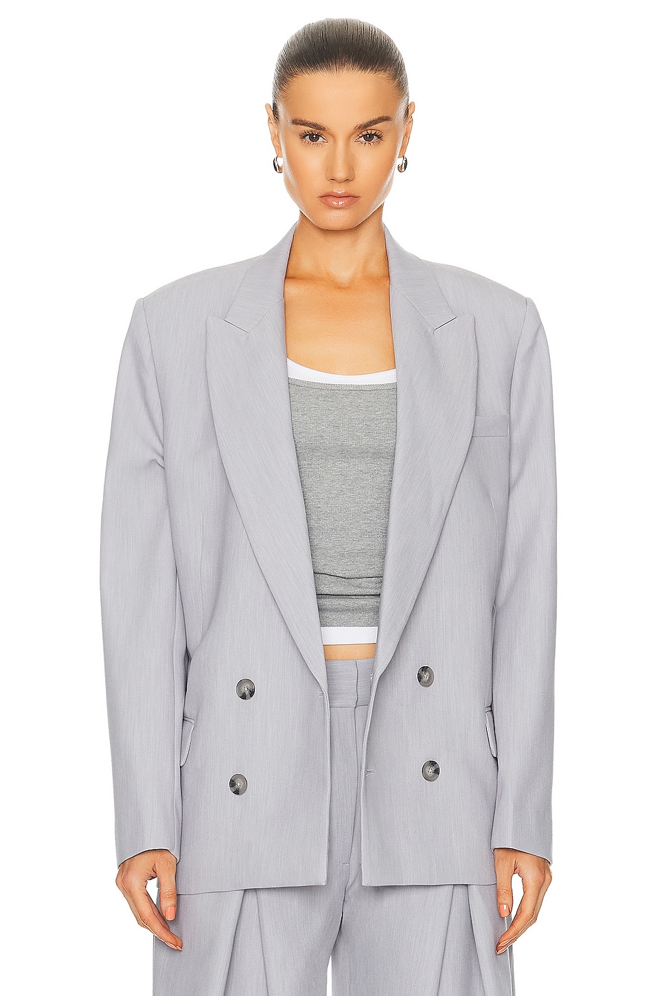 Nolan Double Breasted Blazer in Light Grey
