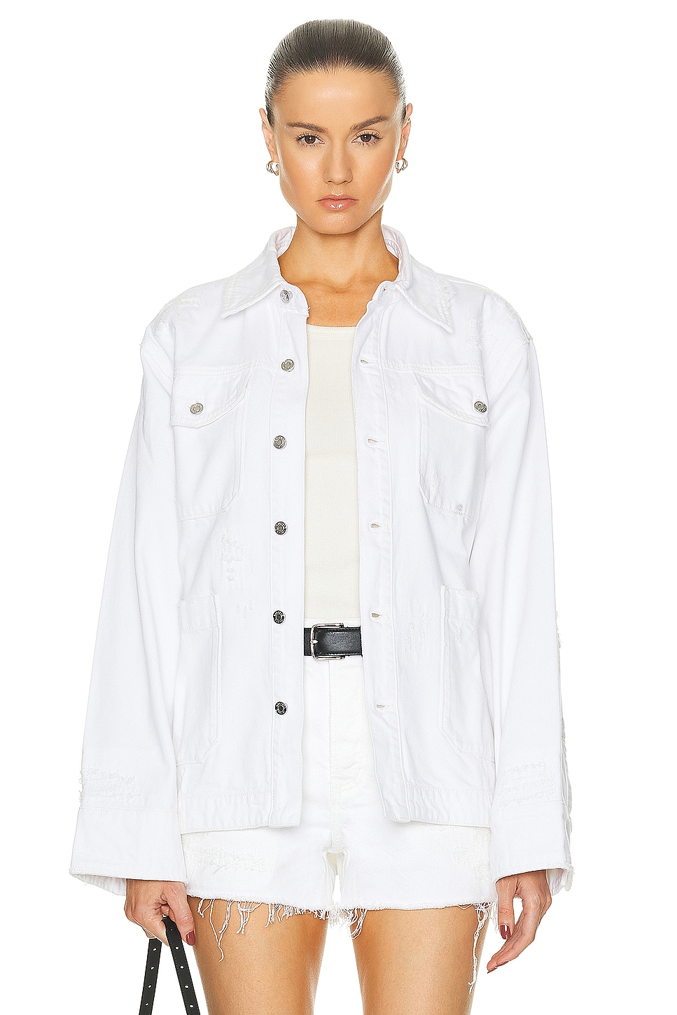Image 1 of GRLFRND Jessie Body Drill Shirt Jacket in White Rip