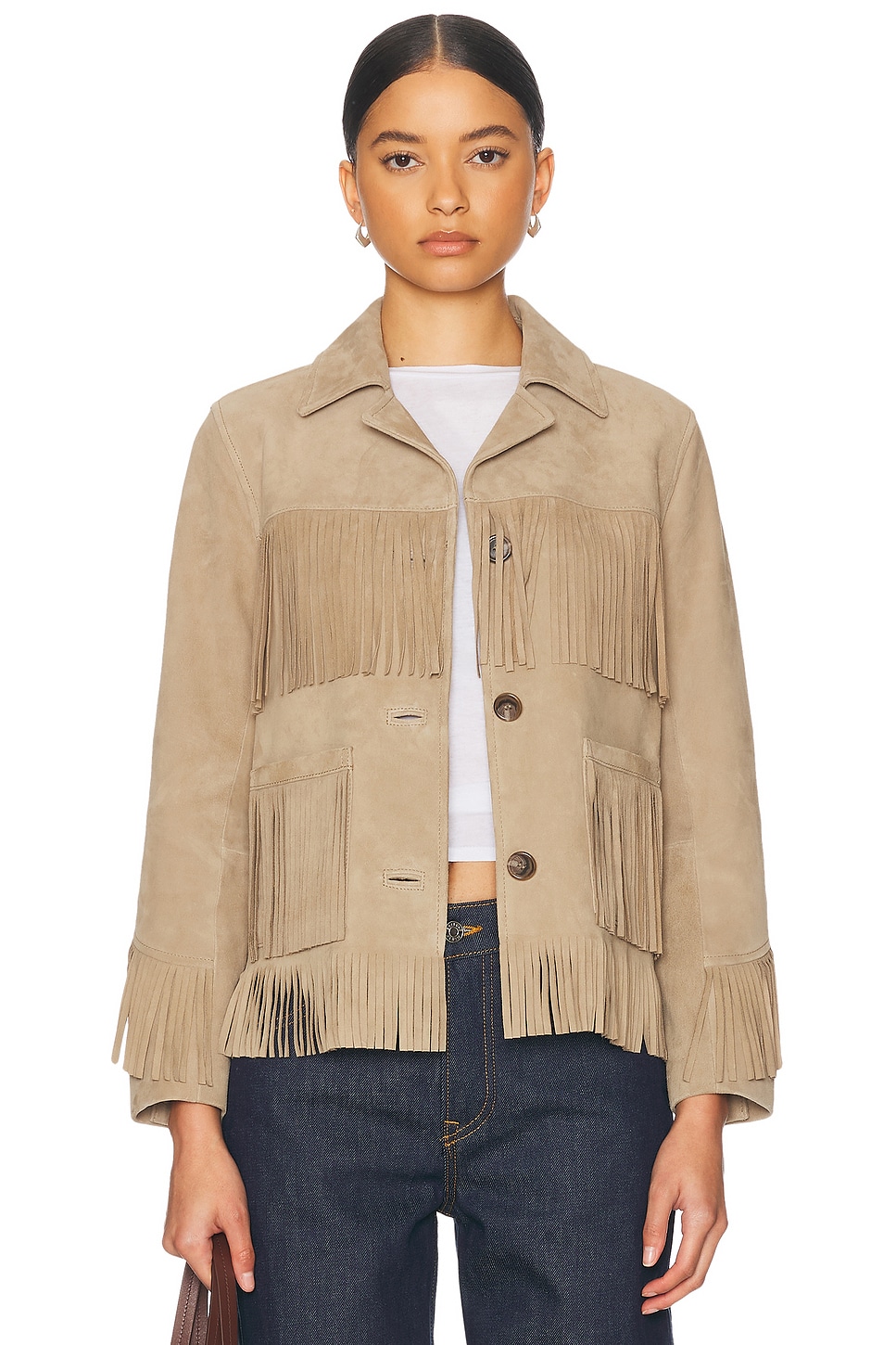 Joni Suede Fringe Jacket in Beige