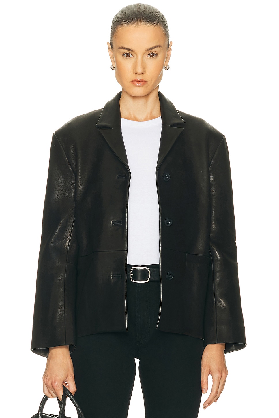 Image 1 of GRLFRND Marlo Leather Blazer in Black