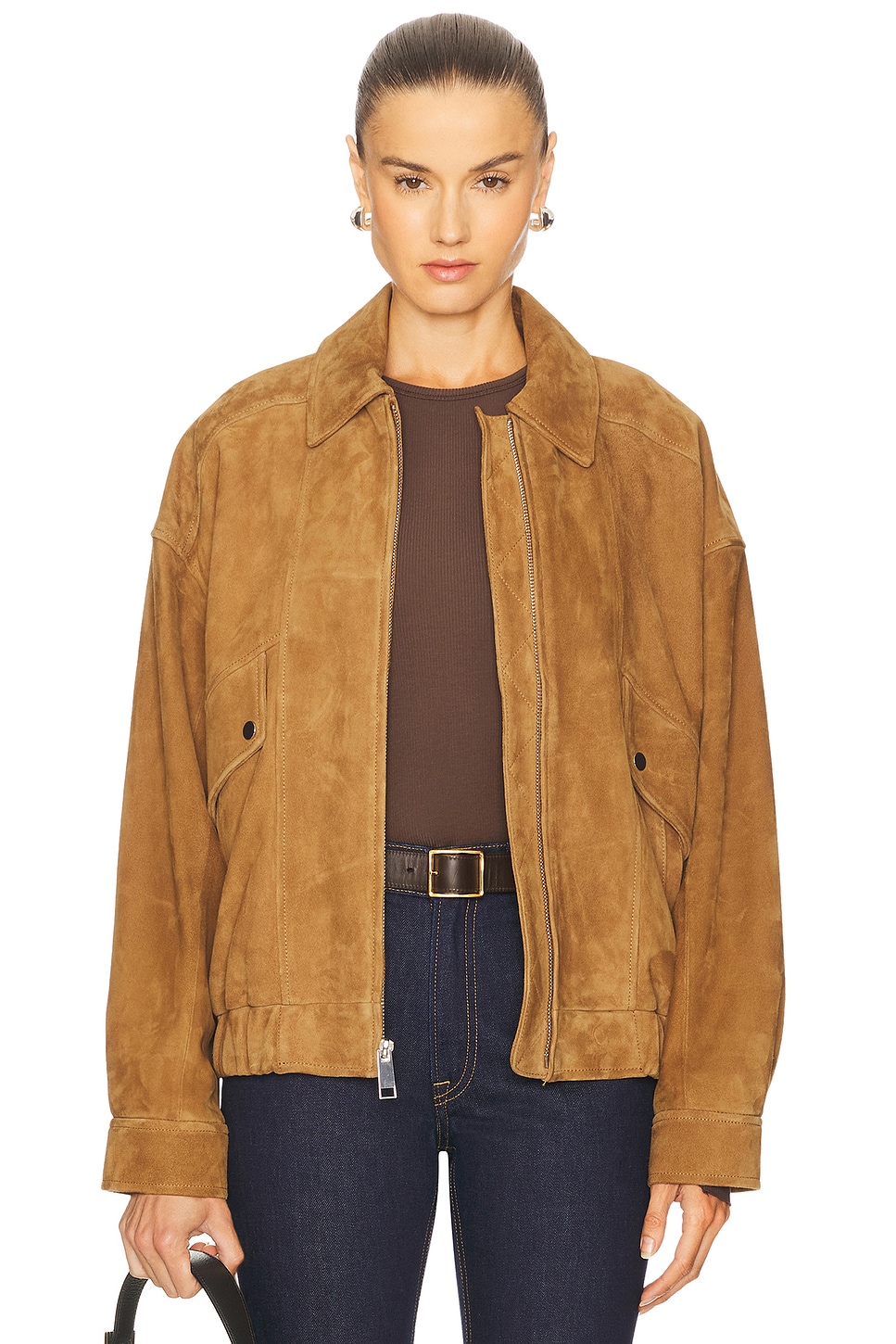 Grlfrnd Wren Suede Bomber In Multi